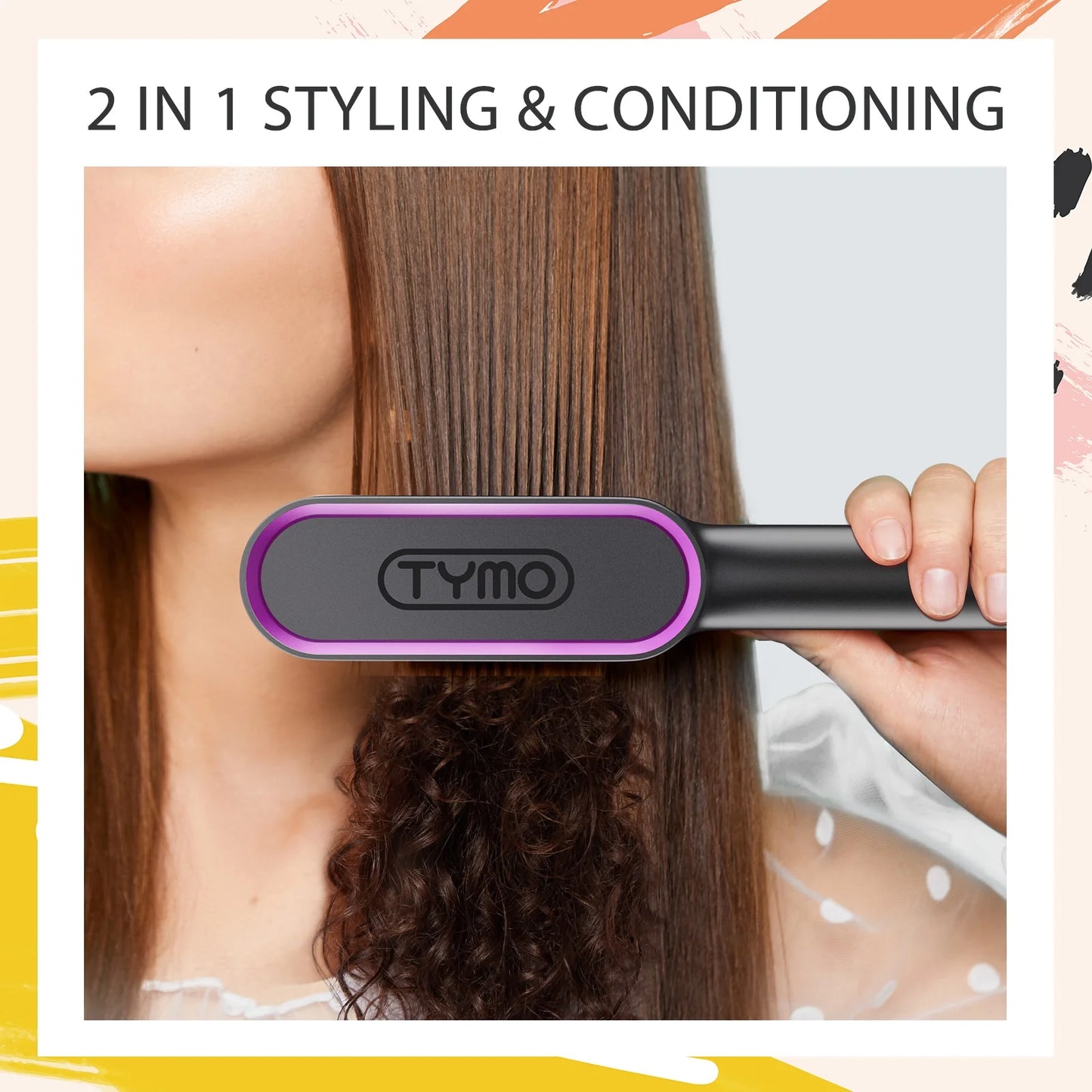 TYMO RING Hair Straightener Brush Black ?C Hair Straightening Iron with Built-in Comb, 20s Fast Heating &#038; 5 Temp Settings &#038; Anti-Scald