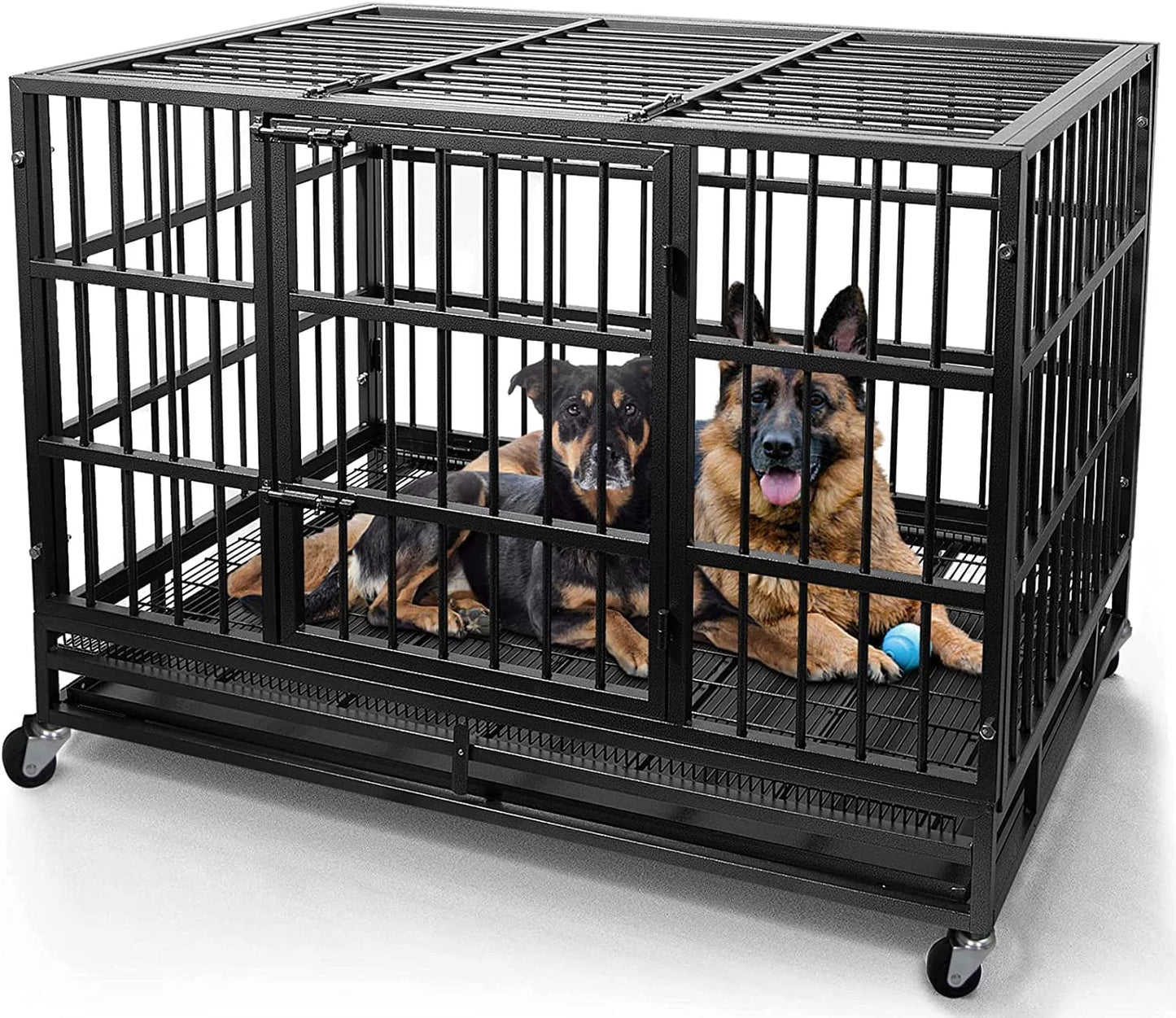 Waleaf 48 Inch Heavy Duty Dog Crate Cage with Wheels for Indoor and Outdoor, Large Dog Kennel with Removable Tray