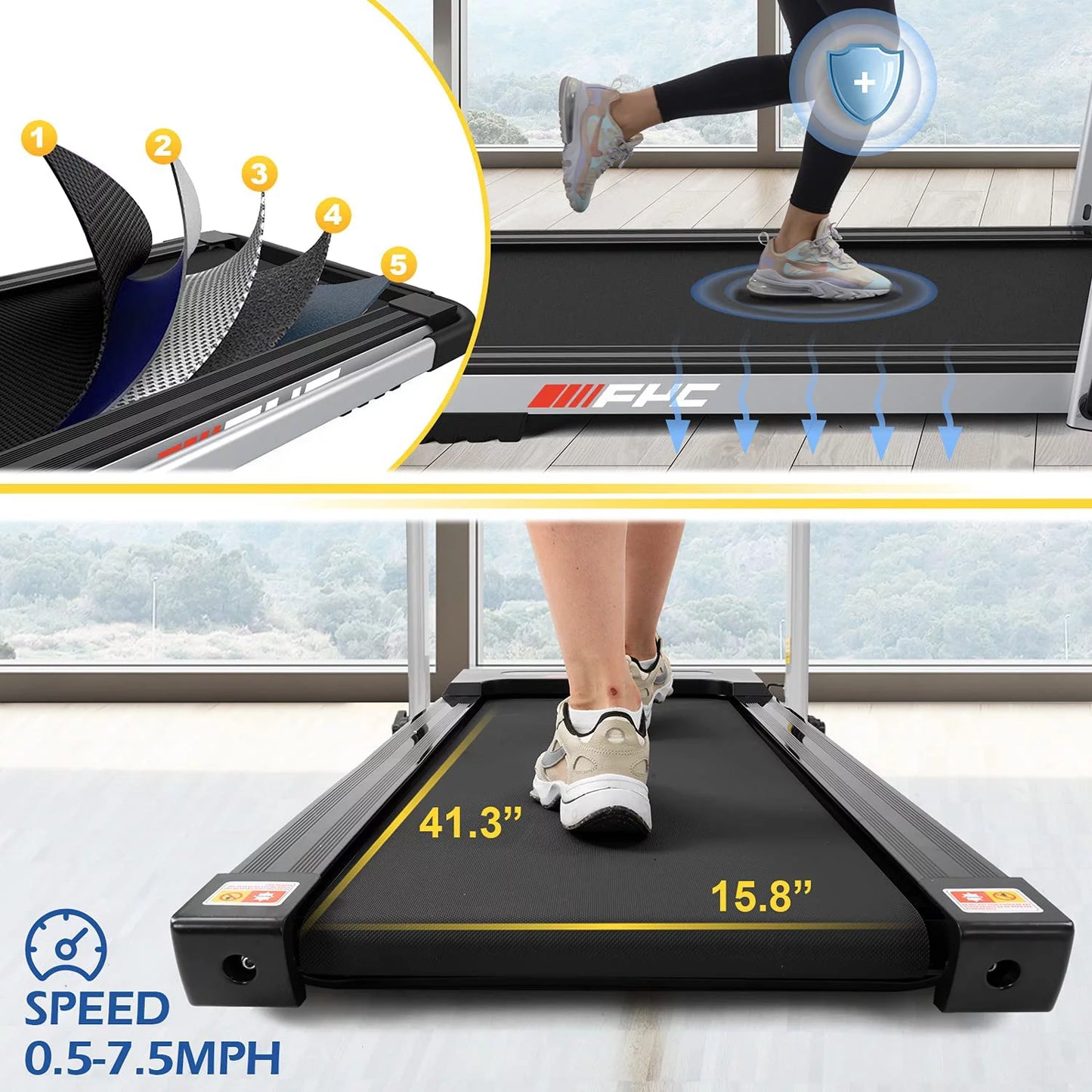 YY 2.5HP 2 in 1 Under Desk Folding Treadmill Installation-Free Foldable Treadmill Electric Running Machine With 12 Preset Programs Remote Control &#038; LED Display for Home,Office Use,Sliver,JK31-8