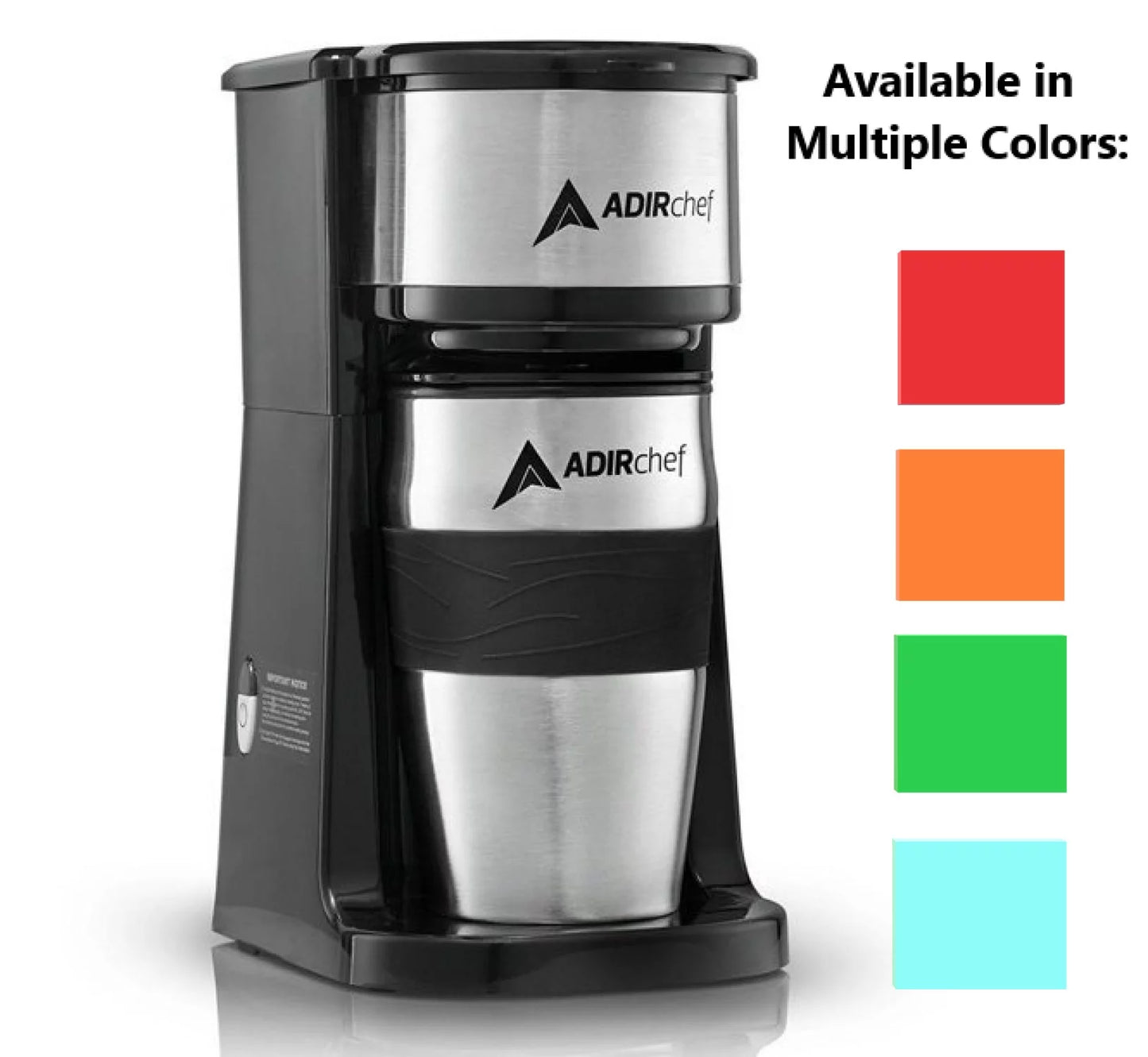 AdirChef Single Serve Coffee Maker, 15 oz. Capacity, Grab &#038; Go, W/Coffee Mug, Black