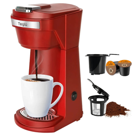 2 in 1 Single Serve Coffee Maker for K Cup Pods &#038; Ground Coffee, Mini K Cup Coffee Machine with 6 to 14 oz Brew Sizes, Single Cup Coffee Brewer with One-Press Fast Brewing, Reusable Filters,Red