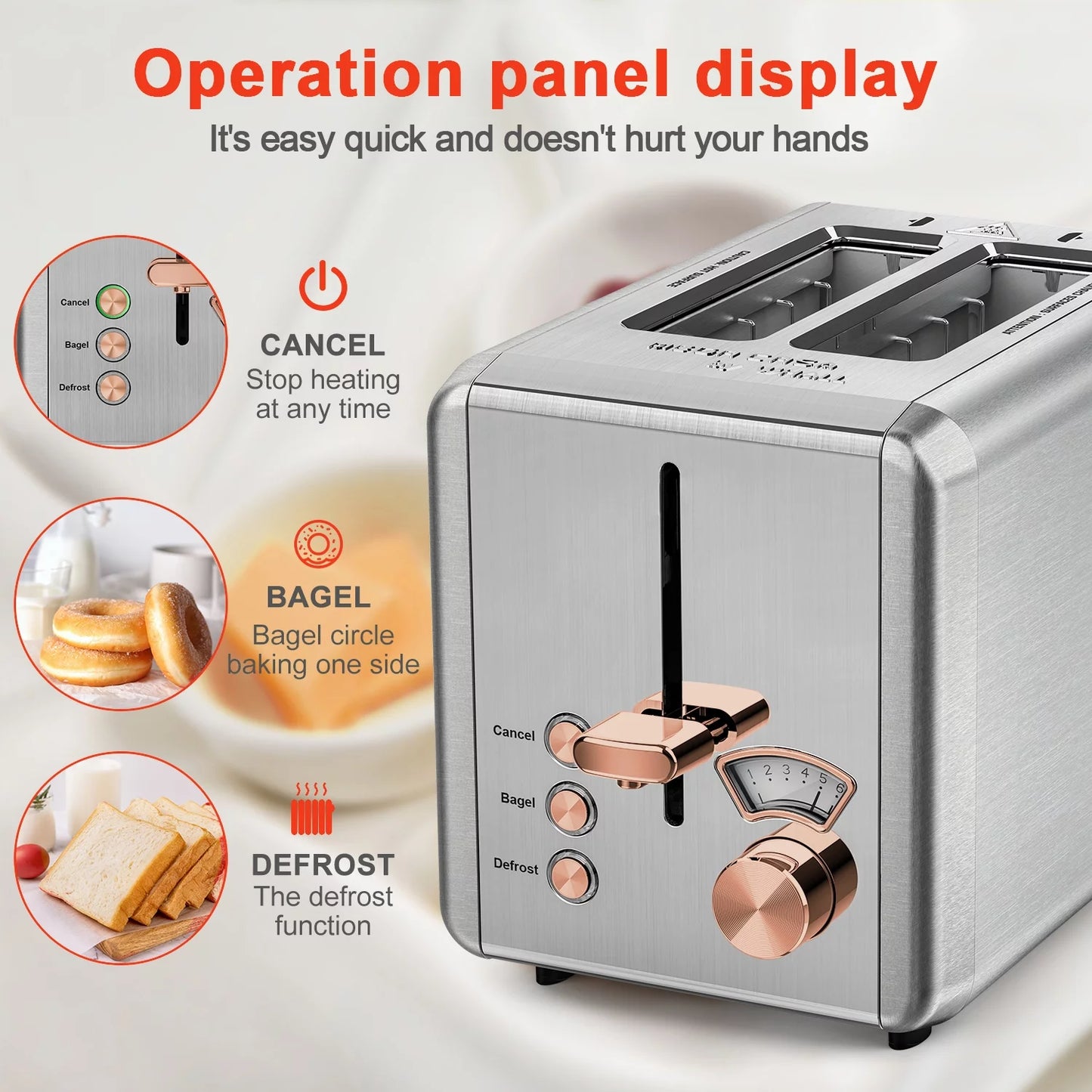 WHALL 2 Slice Toaster &#8211; Stainless Steel Toaster with Wide Slot, 6 Shade Settings, Bagel Function, Removable Crumb Tray