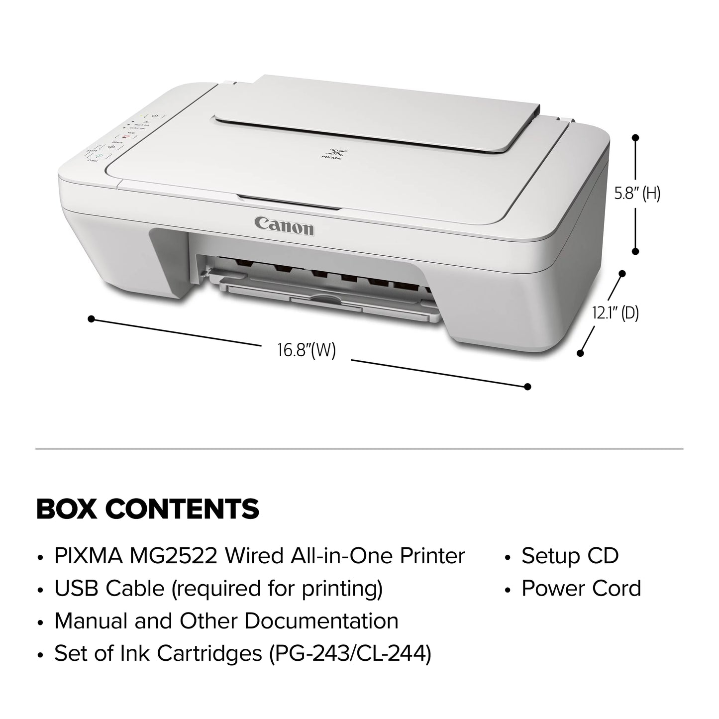 Canon PIXMA MG2522 Wired All-in-One Color Inkjet Printer [USB Cable Included], White