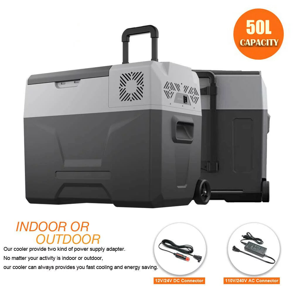 50L Portable Car Refrigerator 52 Quart Compact RV Fridge Mini Electric Freezer 12/24V DC &#038; 110-240V AC Vehicle Truck Boat Cooler for Driving Travel Camping Fishing Outdoor -4??F-50??F