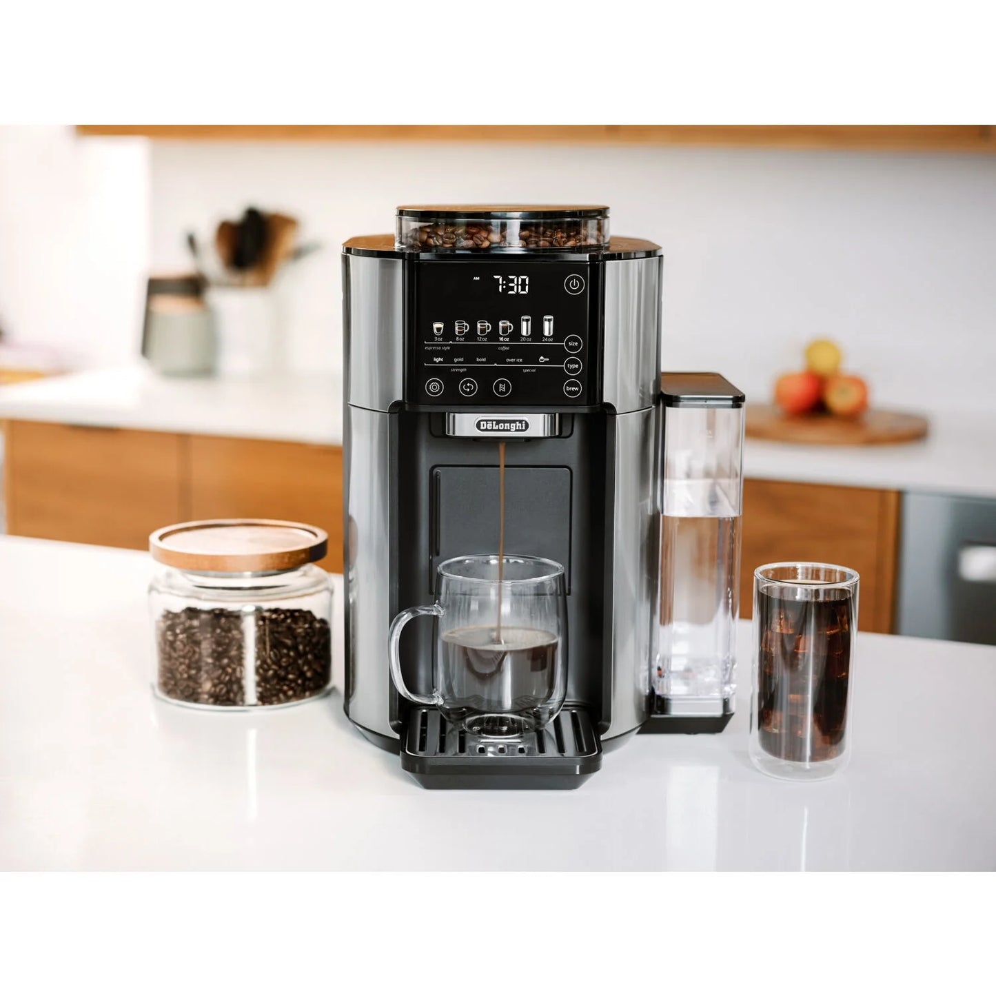 DeLonghi TrueBrew Automatic Single-Serve Drip Coffee Maker with Built-In Grinder, Stainless Steel