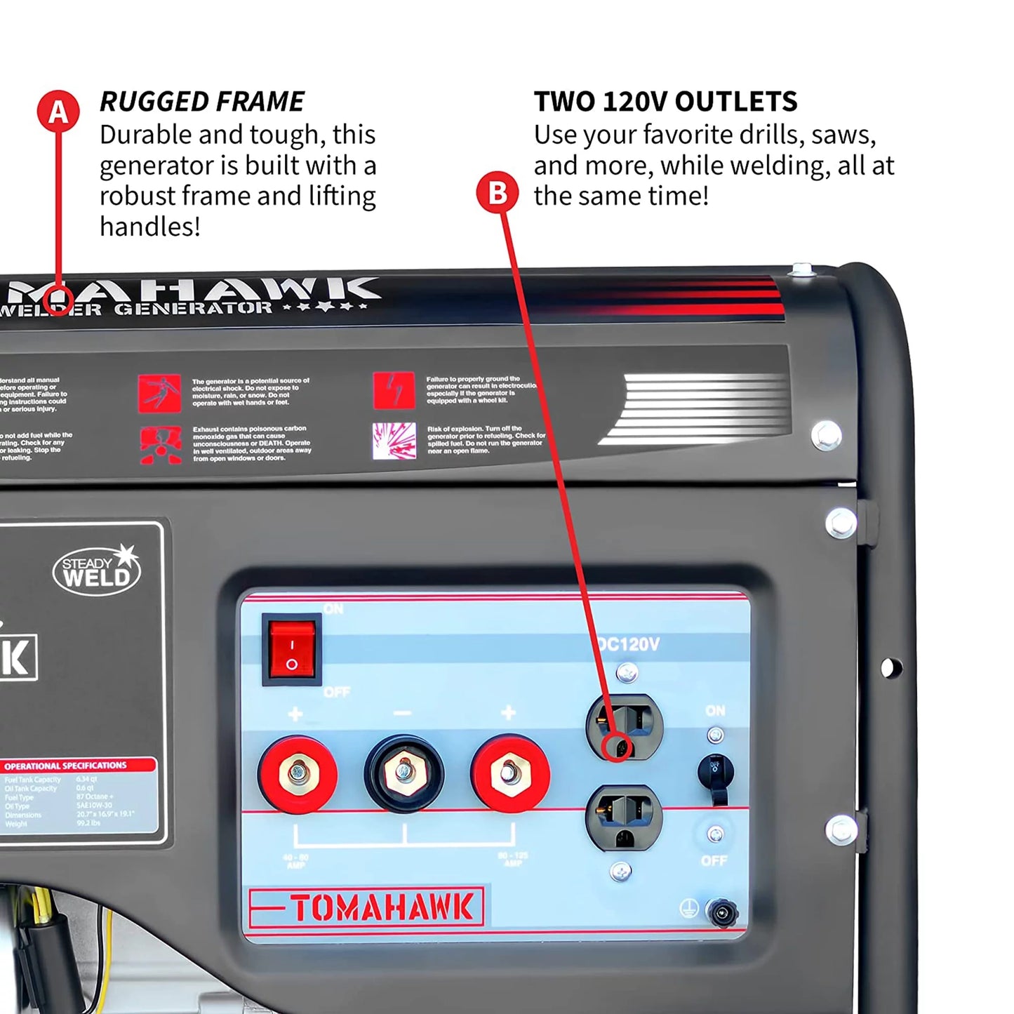 Tomahawk Power TWG120A 120 Amp Welder with 7HP Gas Powered 2,200W Generator