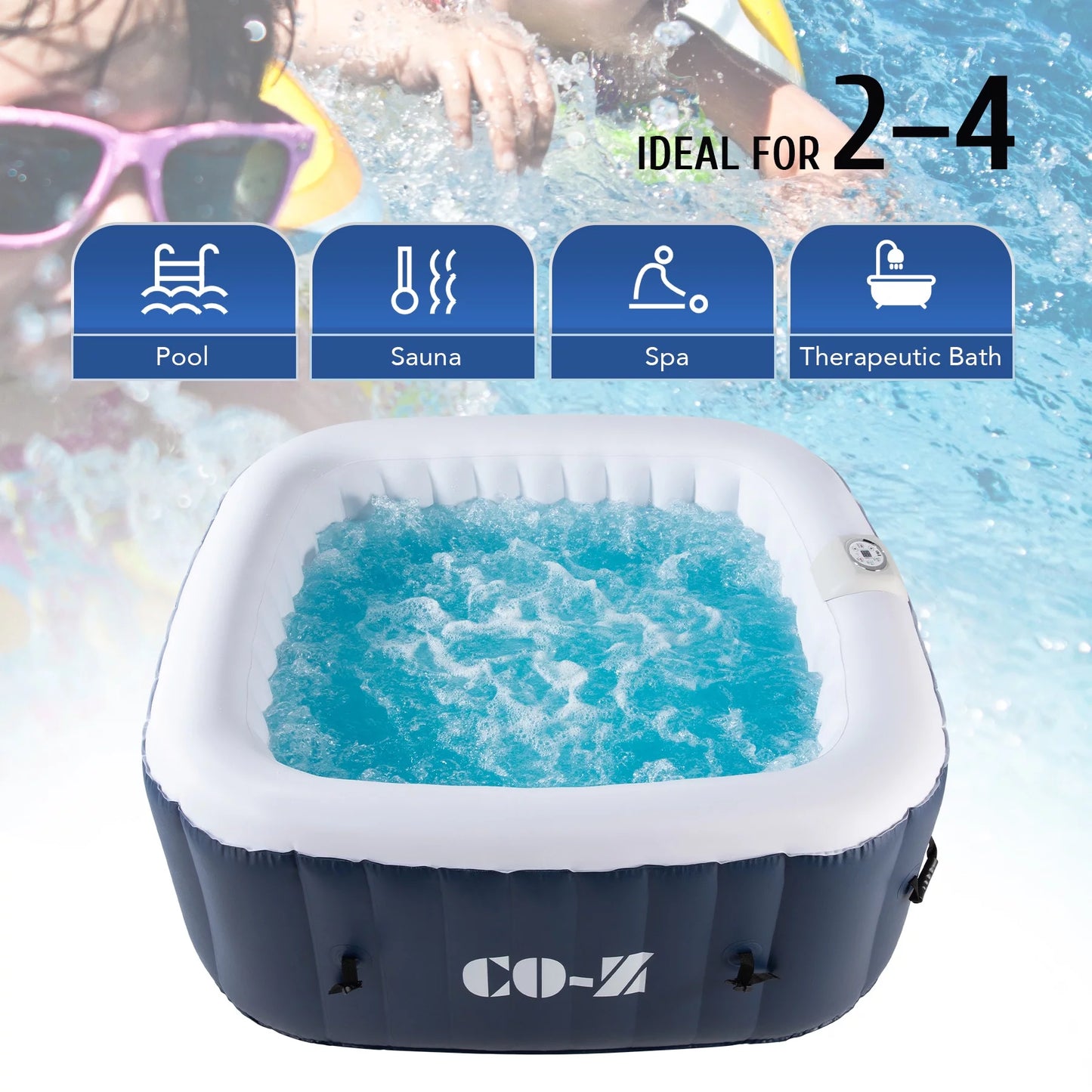 CO-Z 5x5ft PVC Square Inflatable Spa Tub &#038; 120 Massaging Jets for Patio &#038; More for 4-person Blue