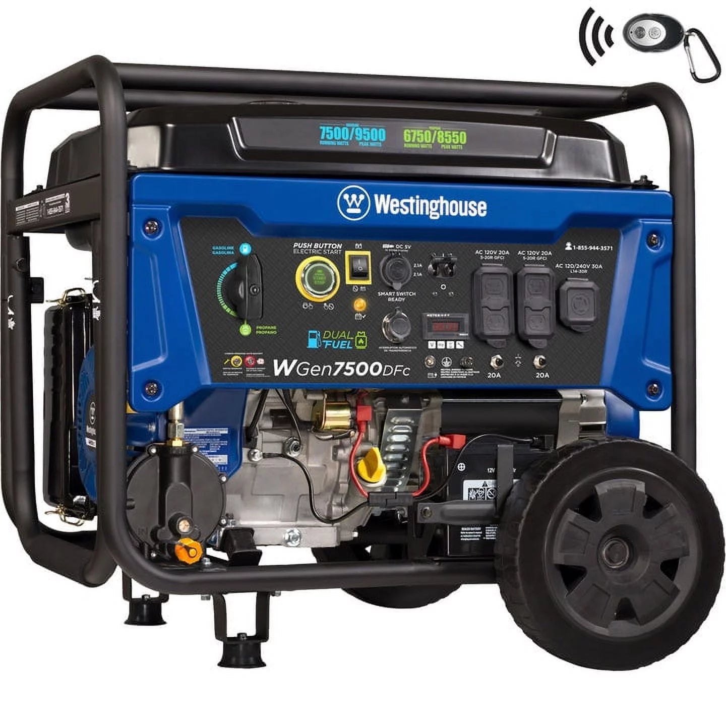 Westinghouse 9500 Peak Watt Home Backup Dual Fuel Portable Generator, Transfer Switch Ready, CO Sensor