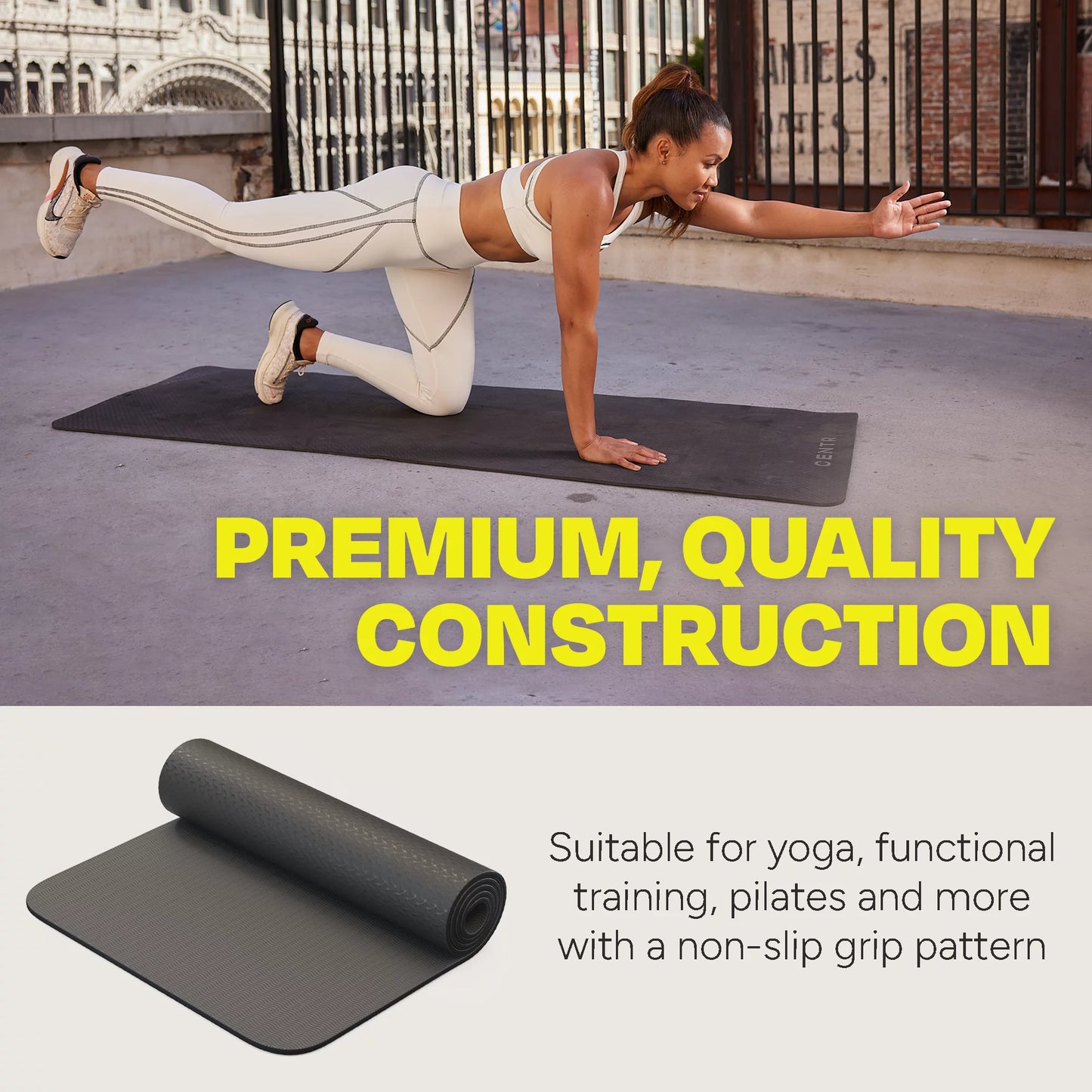 Centr By Chris Hemsworth Non-Slip Exercise Yoga Mat, Black, 72&#8243; x 24&#8243; with 3-Month Centr Membership