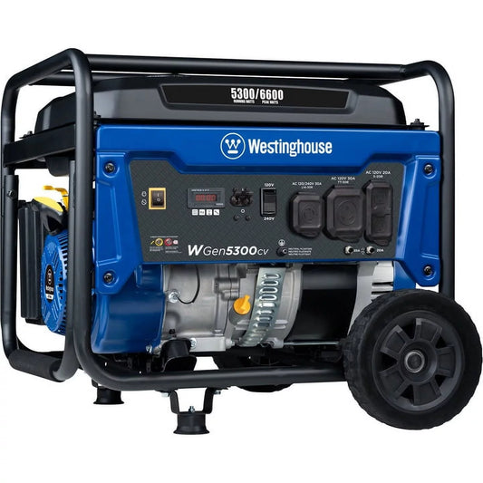 Westinghouse 6600 Peak Watt Home Backup Portable Gas Generator, Recoil Start, RV Ready Outlet, CO Sensor