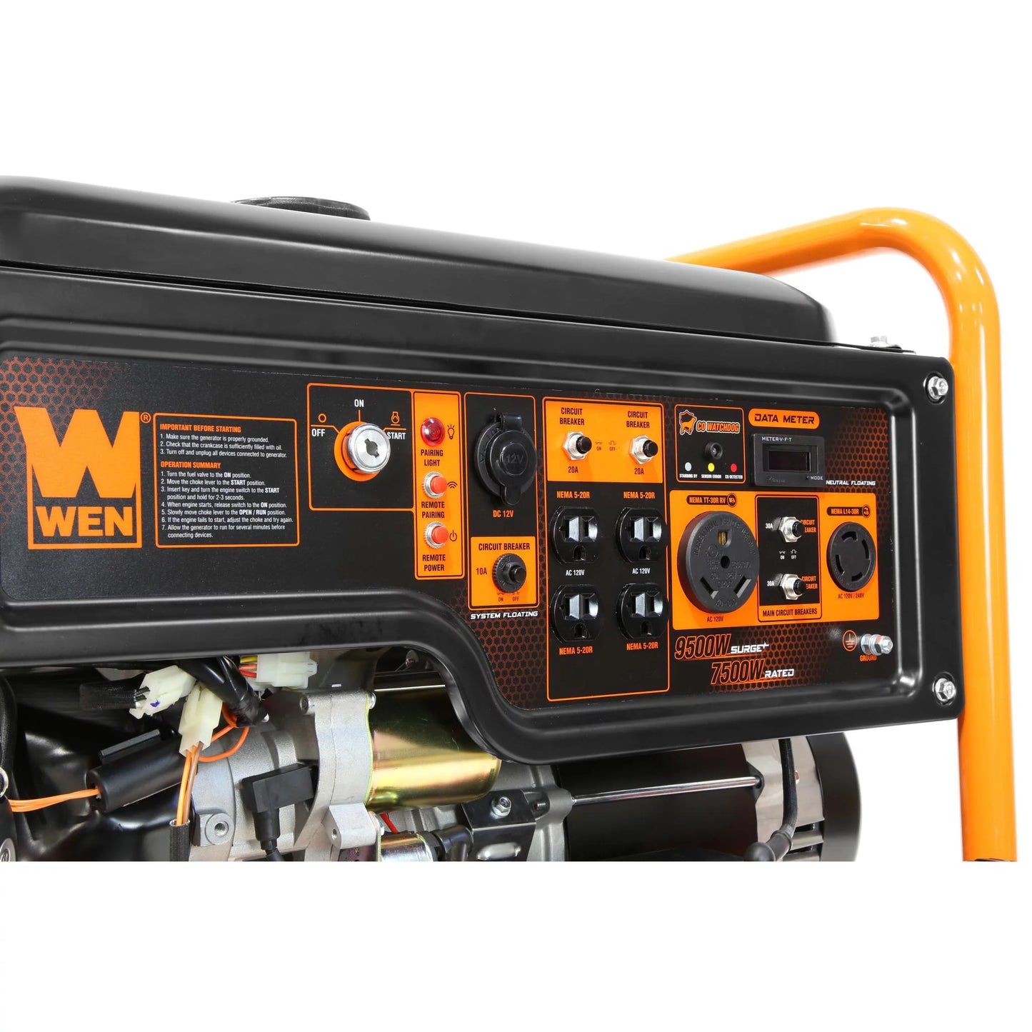 WEN 9500-Watt 420cc Transfer-Switch and RV-Ready 120V/240V Portable Generator with Remote Electric Start and CO Shutdown Sensor