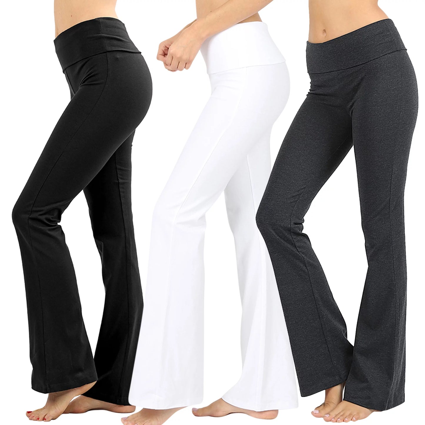 TheLovely Womens &#038; Plus Stretch Cotton Fold-Over High Waist Bootcut Workout Flared Yoga Pants