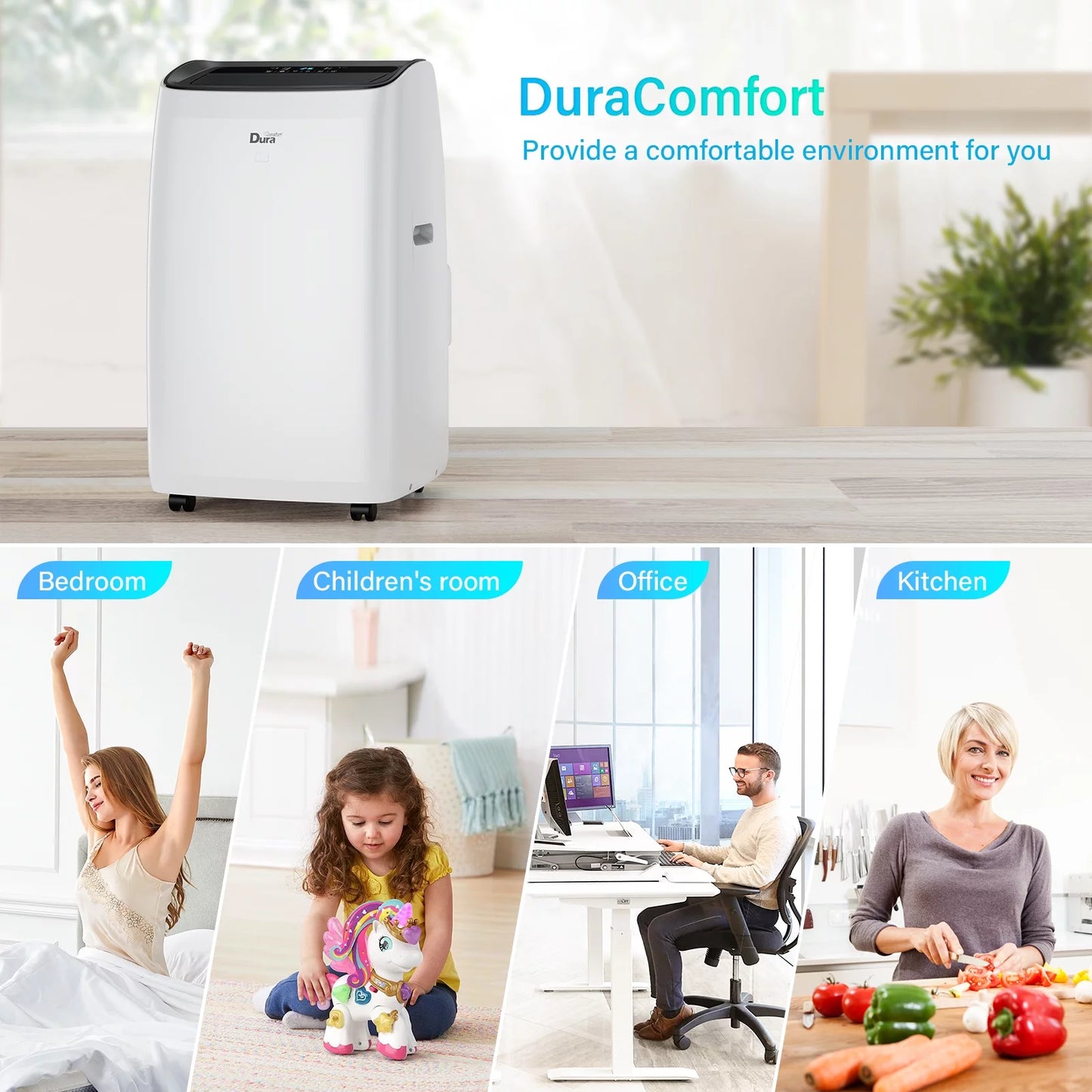 DuraComfort Cooling&#038;Heating Portable Air Conditioners, 10200 BTU(14000 BTU ASHRAE), Dehumidifier, Fan, Up to 450 Sq. Ft