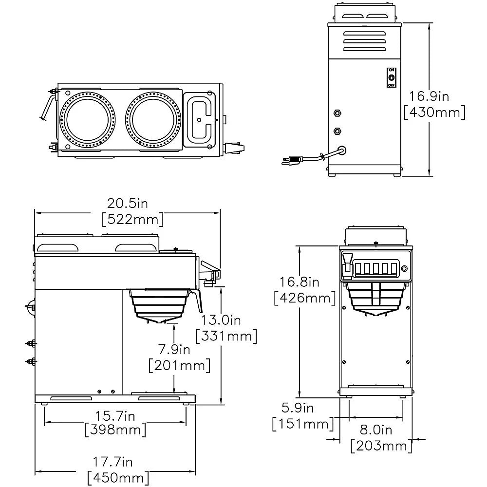 BUNN CWTF15-3 2U/1L, 12-Cup Automatic Commercial Coffee Brewer, 3 Warmers