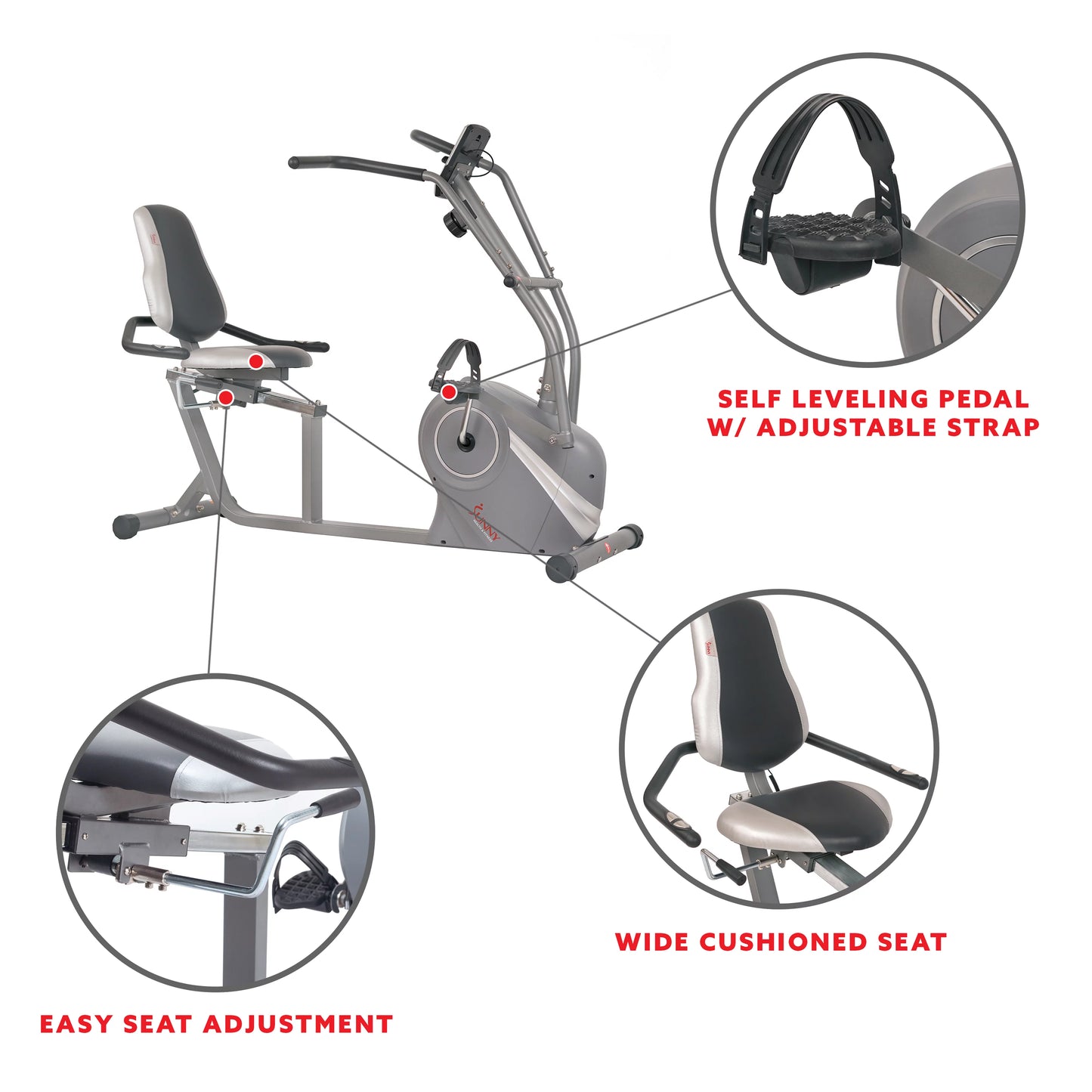 Sunny Health &#038; Fitness Cross Trainer Magnetic Recumbent Bike with Arm Exercisers for Indoor Cardio with Pulse Sensors, SF-RB4936