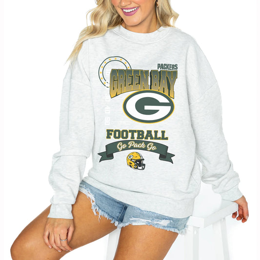 Women&#8217;s Gameday Couture Ash Green Bay Packers Run the Show Pullover Sweatshirt