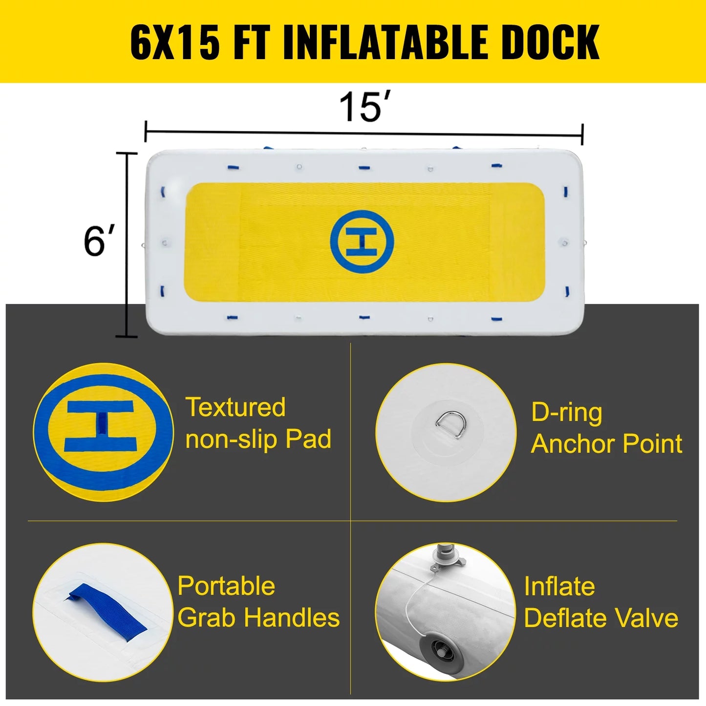 VEVOR Floating Dock 7&#8217;x7&#8217;x6&#8242; Inflatable Dock, 4-6 Person Inflatable Floating Platform w/ Electric Air Pump&#038;Hand Pump