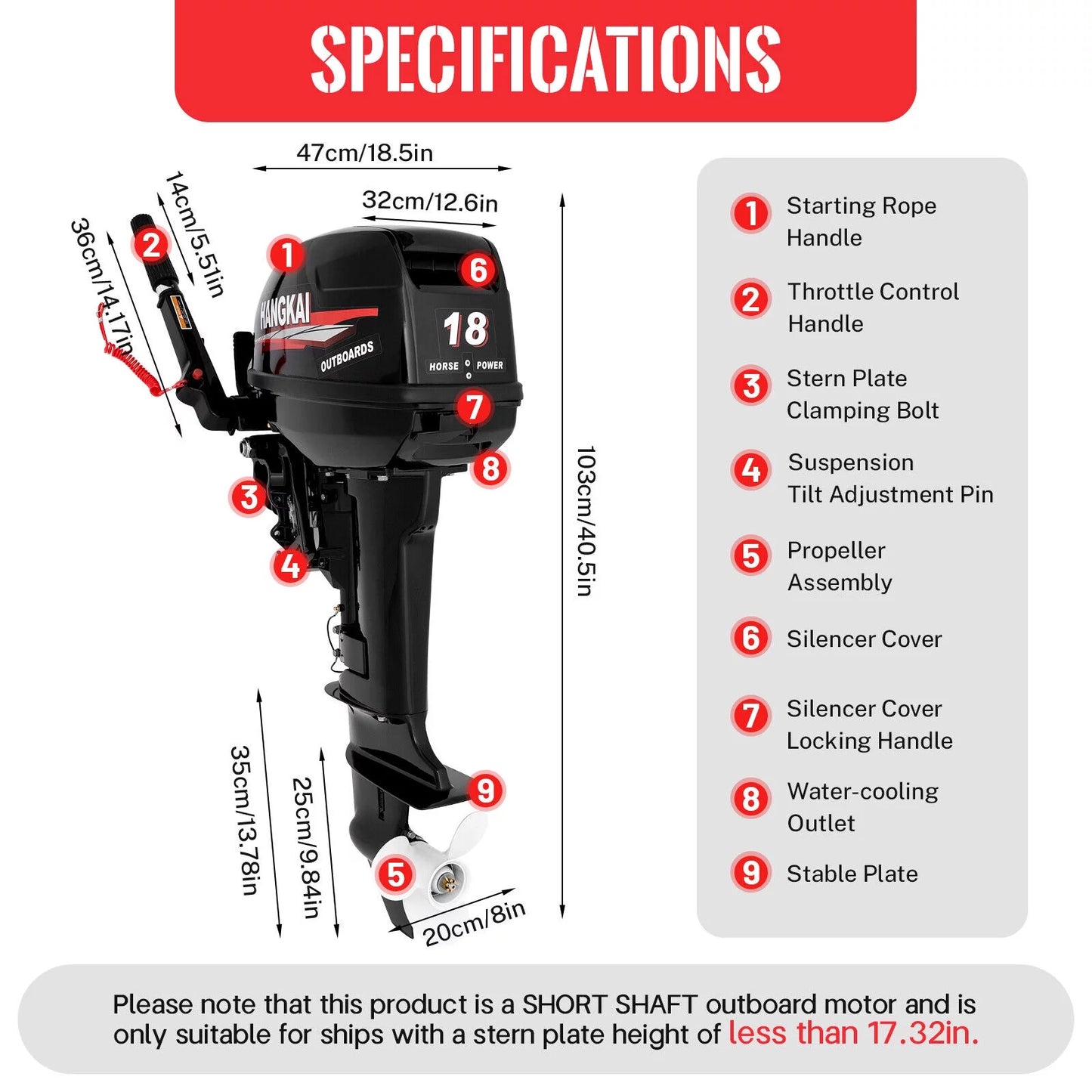 TFCFL 2-Stroke 18HP 246CC Outboard Motor Boat Engine Water Cool+CDI System Heavy Duty