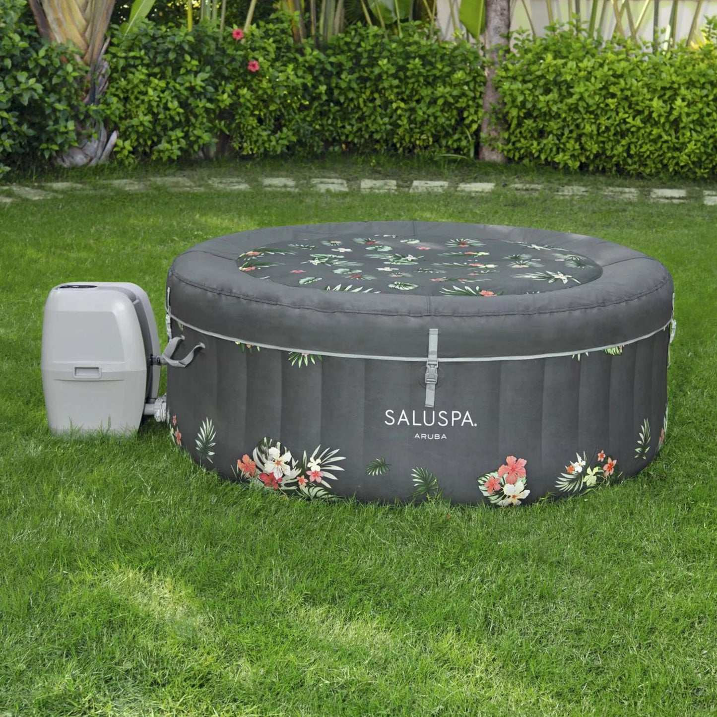 Bestway SaluSpa Aruba AirJet Inflatable Hot Tub w/ EnergySense Cover, Grey