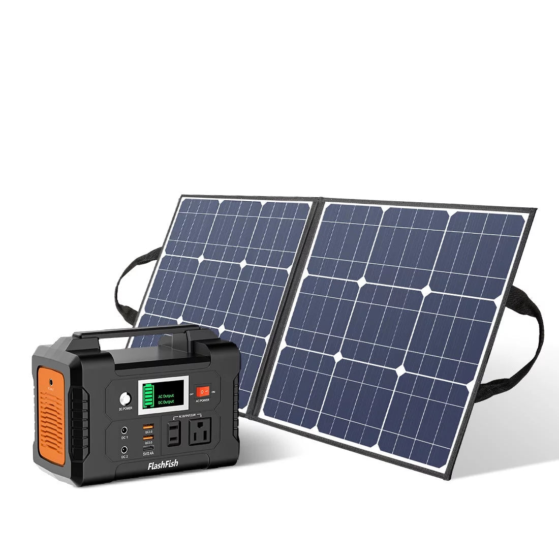 200W Portable Power Station, 40800mAh Solar Generator with 50W 18V Portable Solar Panel, Flashfish Foldable Solar Charger with 5V USB 18V DC Output