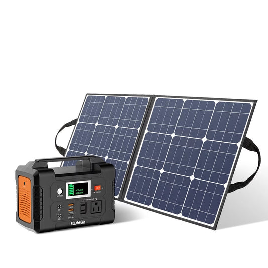 200W Portable Power Station, 40800mAh Solar Generator with 50W 18V Portable Solar Panel, Flashfish Foldable Solar Charger with 5V USB 18V DC Output