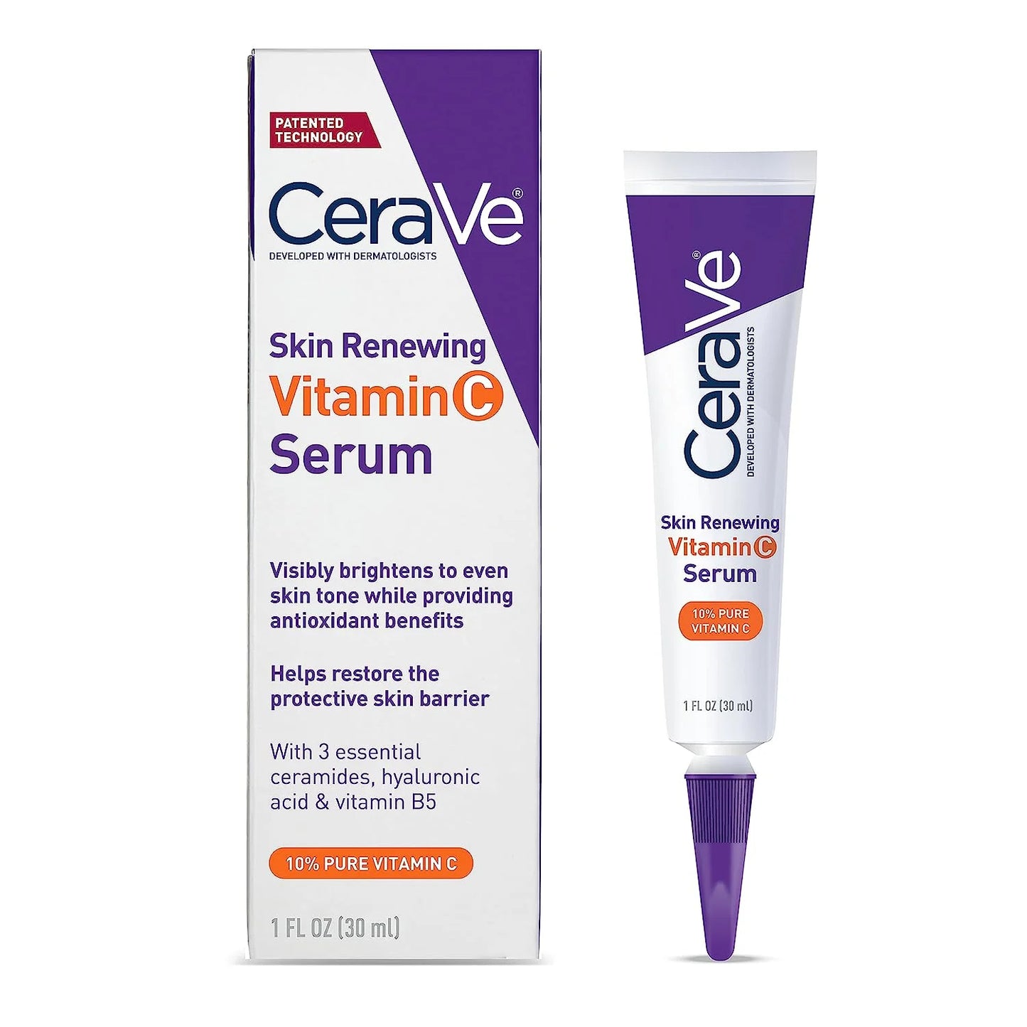 CeraVe Skin Renewing Vitamin C Face Serum, Skin-Brightening Antioxidant Serum For Dull Skin, 1 fl oz