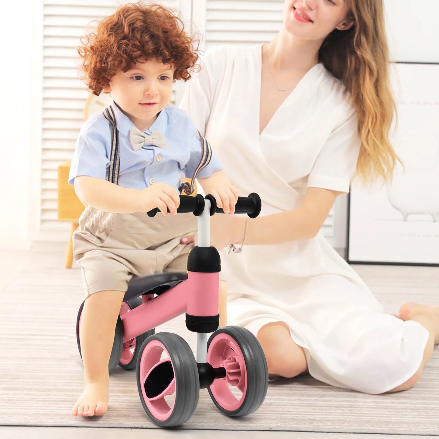 Costway Baby Balance Bike Toddler Riding Toys  w/ 4 Wheels Pink