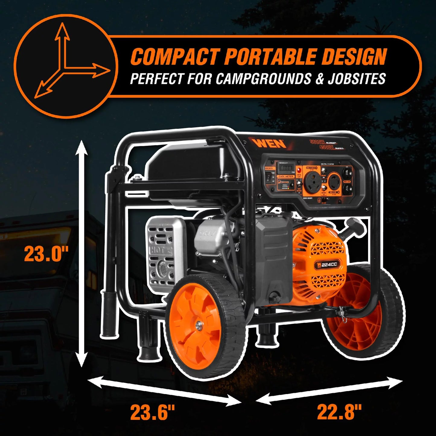 WEN 5600-Watt Portable Generator, Electric Start, 224cc, Transfer-Switch and RV-Ready with CO Shutdown Sensor