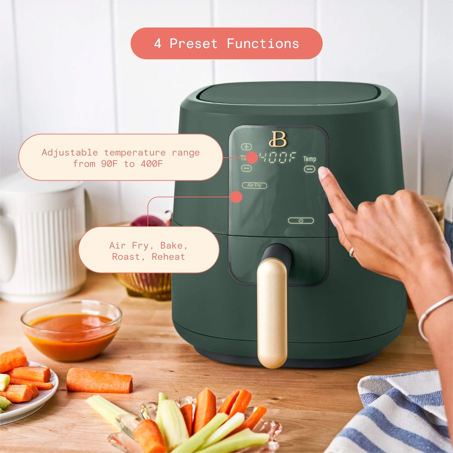 Beautiful 3 Qt Air Fryer with TurboCrisp Technology, White Icing by Drew Barrymore