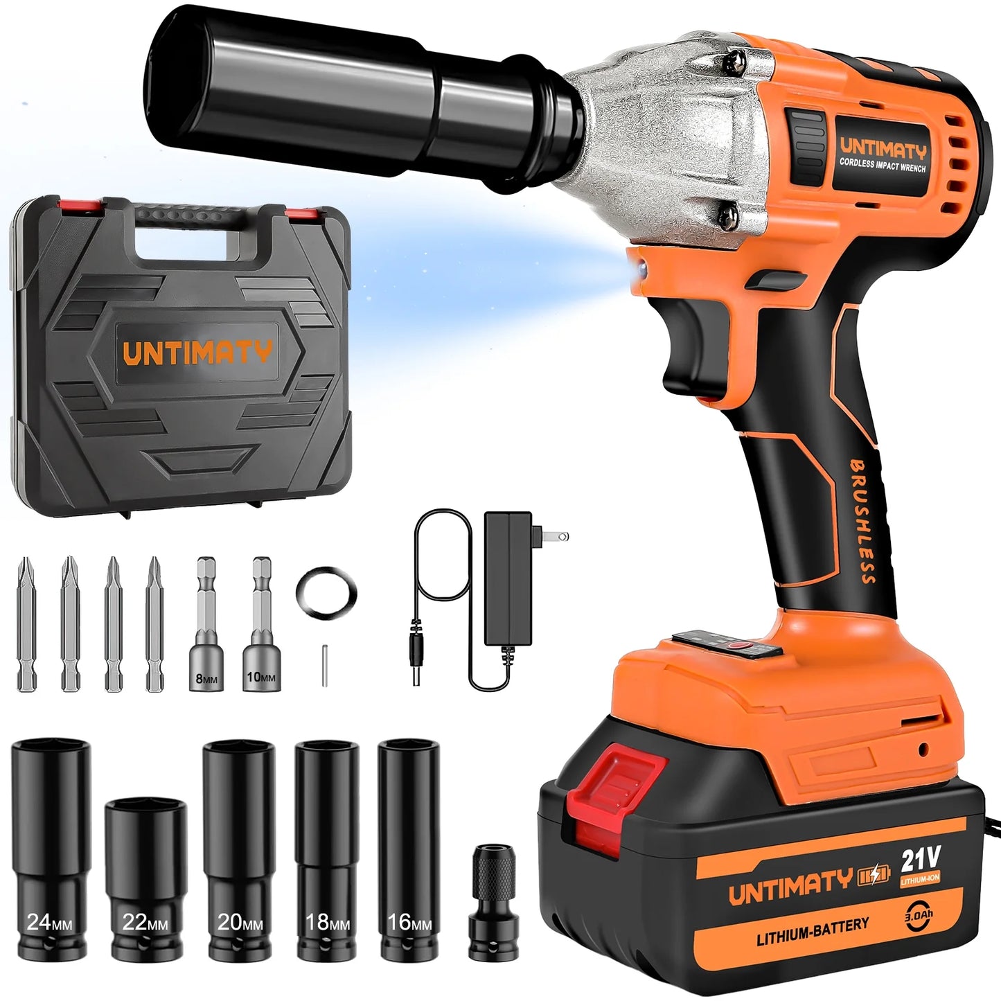 Cordless Impact Wrench, UNTIMATY 1/2 inch  Brushless Impact Gun, Max Torque 350 Ft-lbs??450N.m?? Impact Wrench with 20V Brushless Motor, with 3.0Ah Li-ion Battery &#038; 7 Sockets