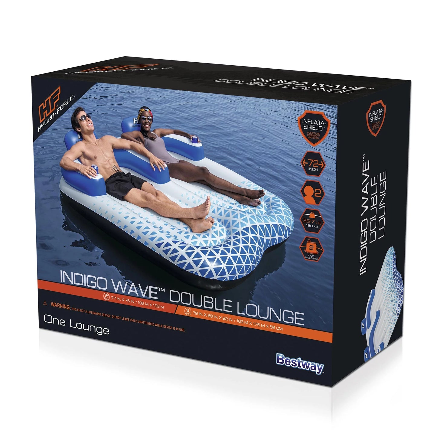 Bestway Hydro-Force Indigo Wave 72&#8243; 2 Person Inflatable Lounge Pool Float