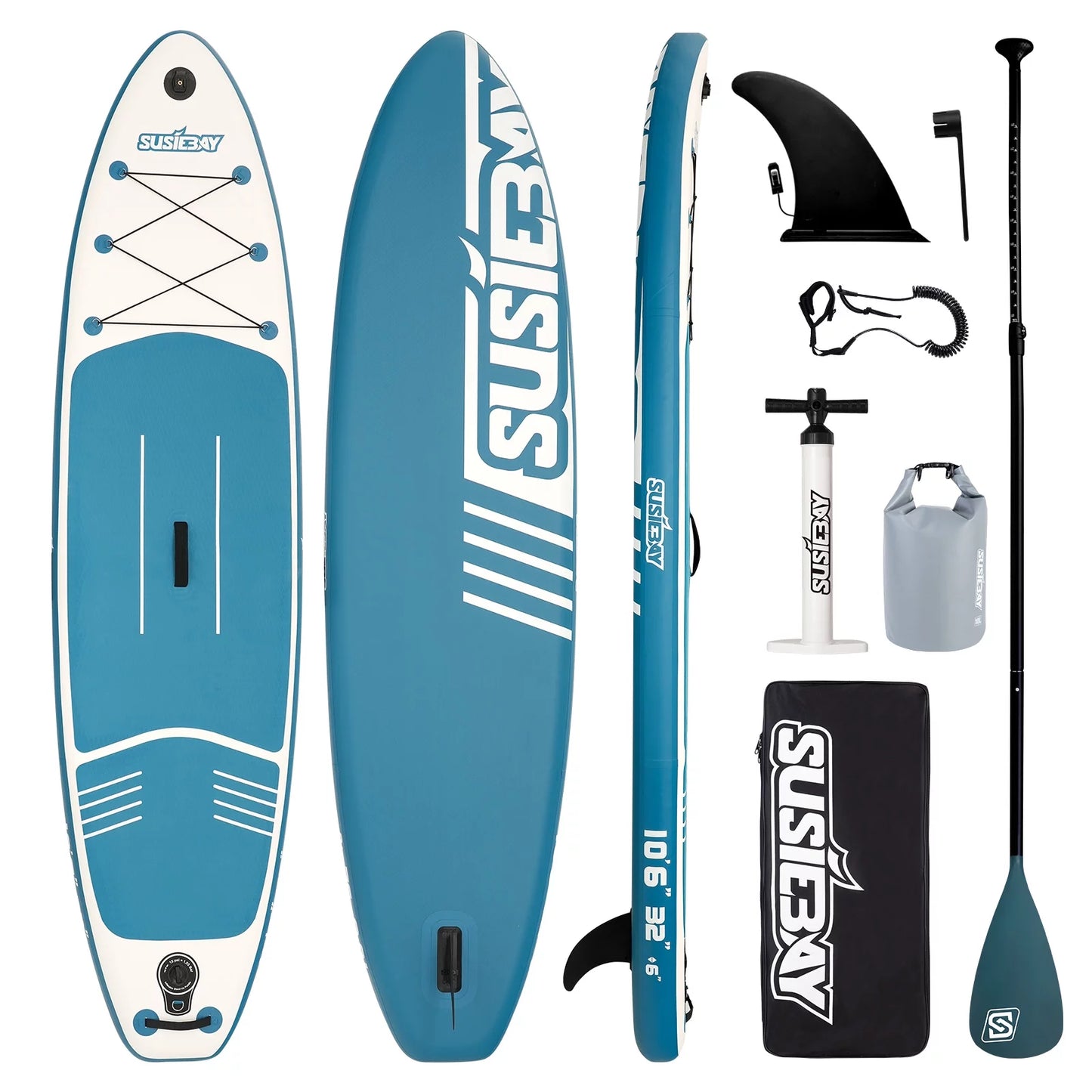 SUSIEBAY Inflatable Stand Up Paddle Board with Premium SUP Accessories and Surfing Backpack | 10&#8217;6?? 11ft #Black, Wide Stance, Surf Control, Non-Slip Deck, Paddle and Pump for Youth &#038; Adult