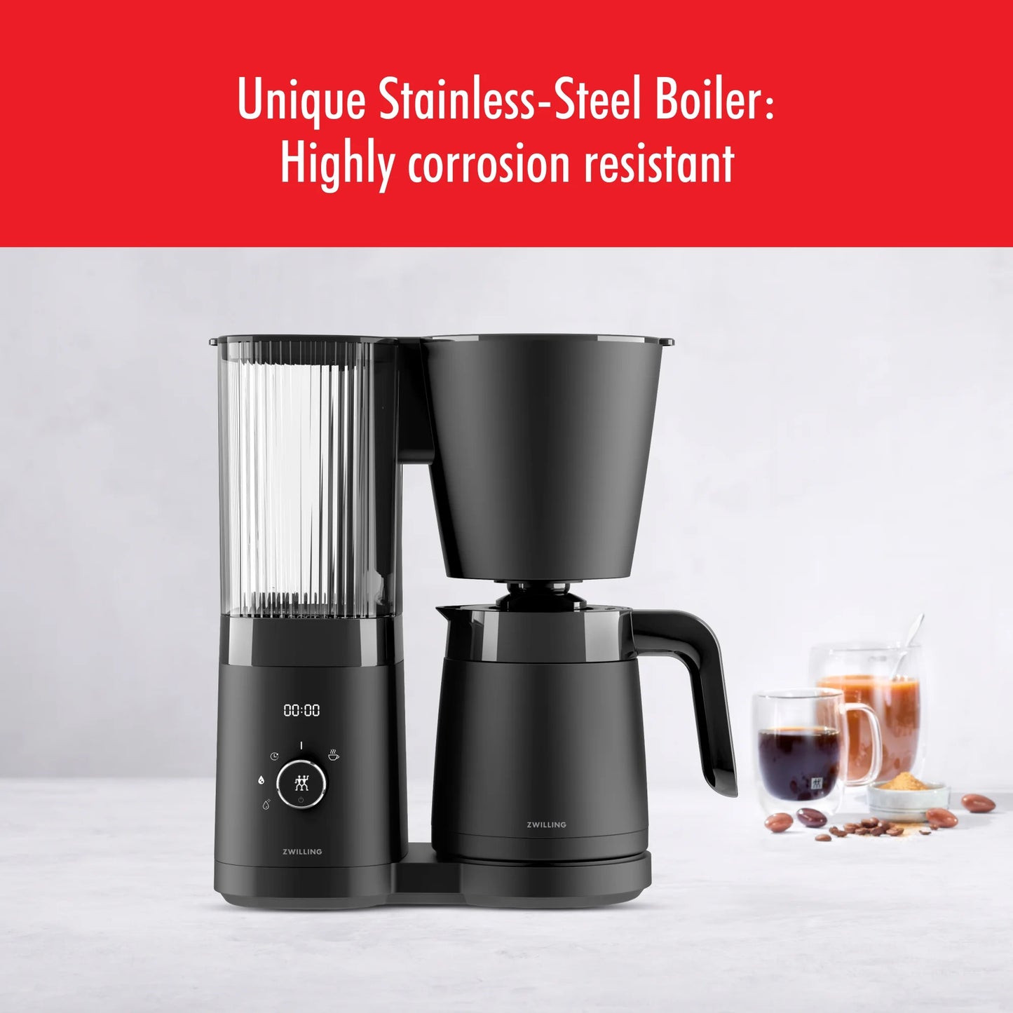 ZWILLING Enfinigy Drip Coffee Maker with Thermo Carafe 10 Cup, Awarded the SCA Golden Cup Standard, Silver