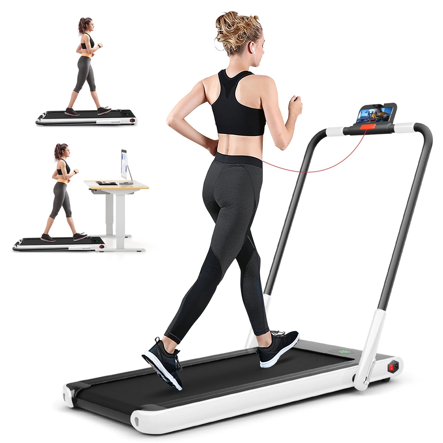 SuperFit Up To 7.5MPH 2.25HP 2-in-1 Folding Under Desk Treadmill W/Speaker Controller APP, Single Display Screen Silver