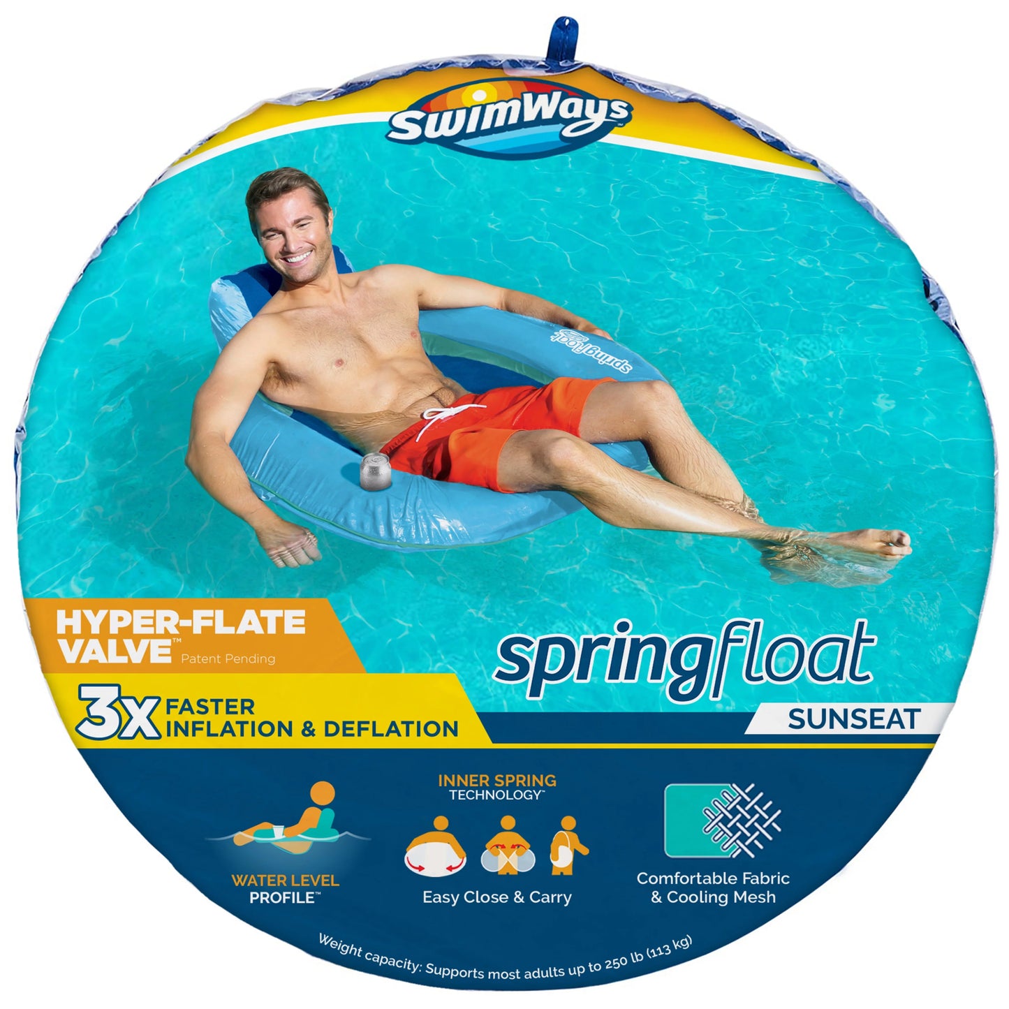 SwimWays Spring Float Sunseat, Inflatable Pool Lounge Chair with Backrest, Pool Float for Adults