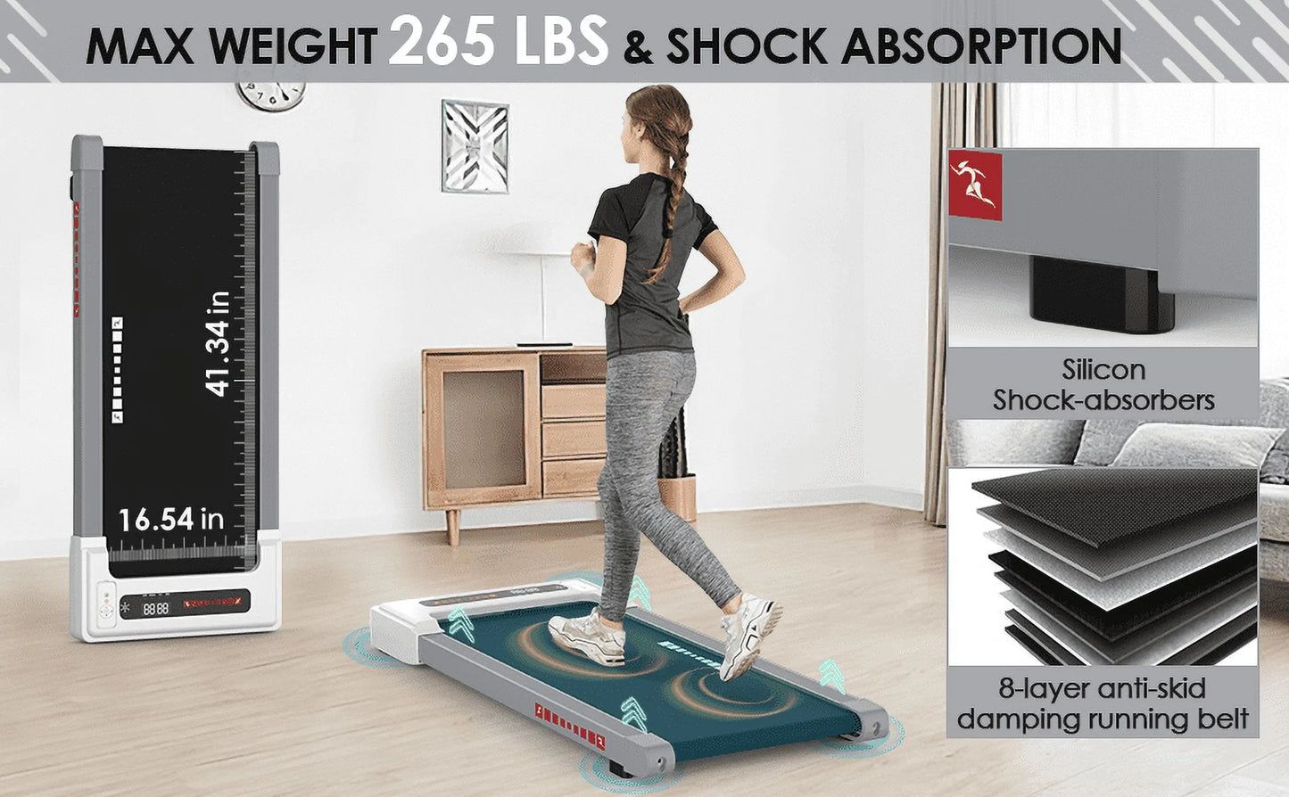 2.5HP Under Desk Electric Treadmill, MINI Waking Jogging Machine Installation-Free, Remote Control Portable Walking Machine with Bluetooth for Home, Office &#038; Gym