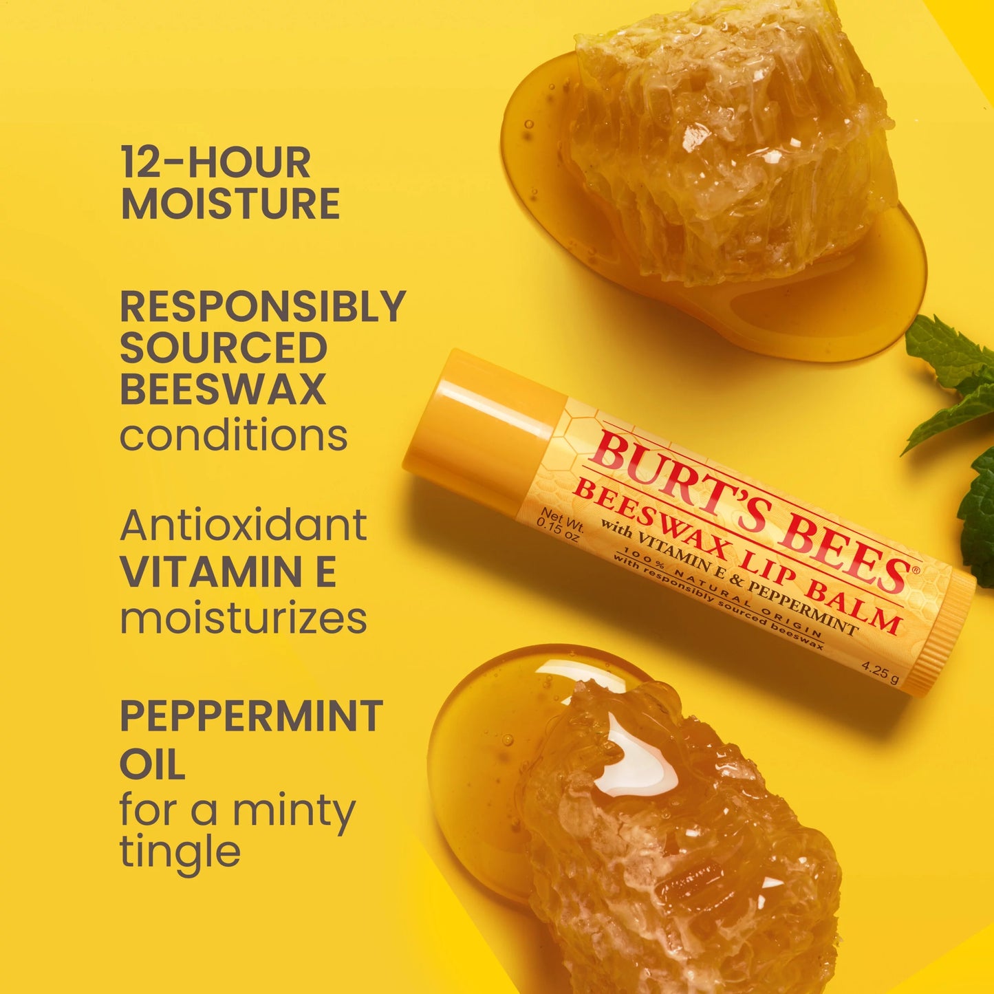 Burt&#8217;s Bees 100% Natural Moisturizing Lip Balm with Beeswax, Vitamin E &#038; Peppermint Oil, 3 Count