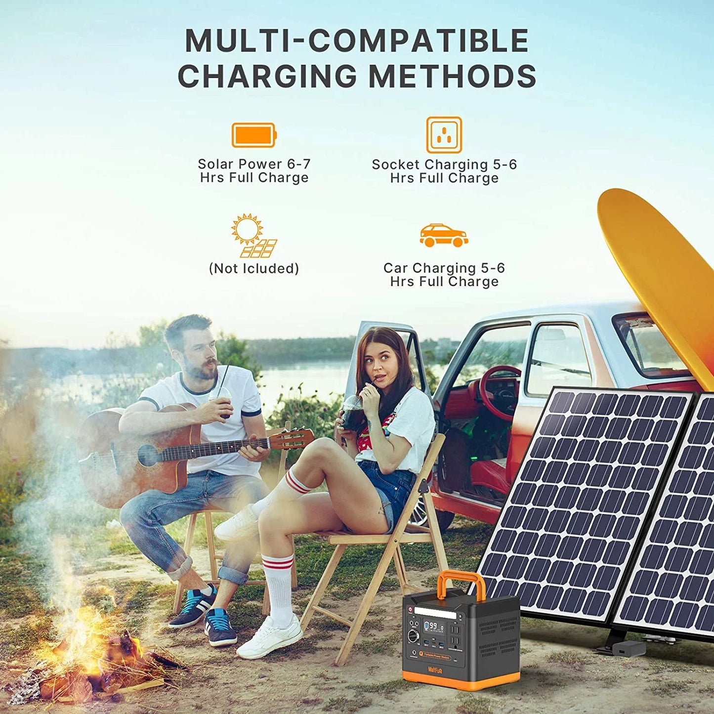 Wattfun Portable Power Station, 96000mAh/298Wh LiFePO4 Solar Generator