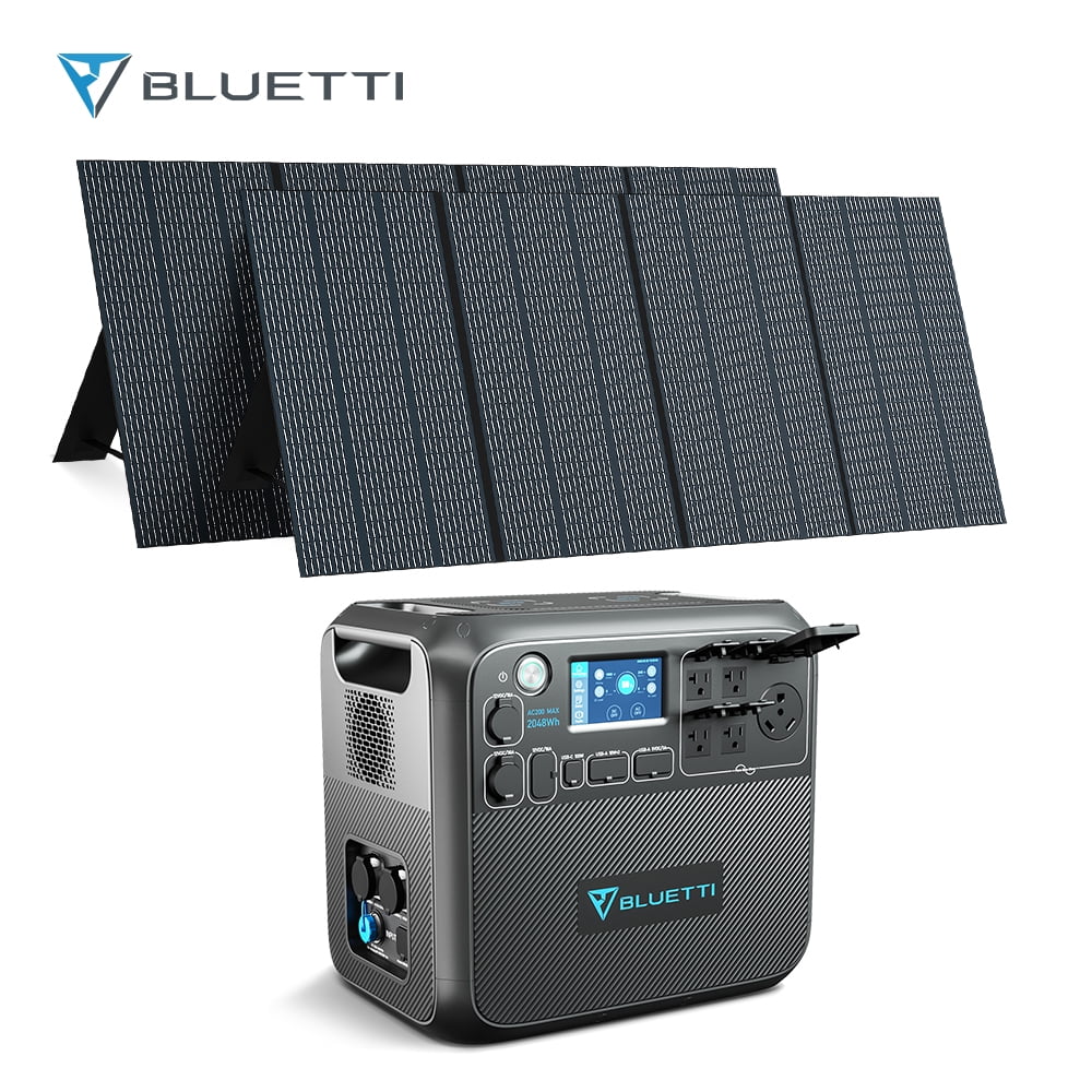 Bluetti Portable Power Station AC200MAX,With 2pcs 350W Solar Panel, 2048Wh Solar Generator, 2200W AC Output for Home Backup, Road Trip, Off Grid