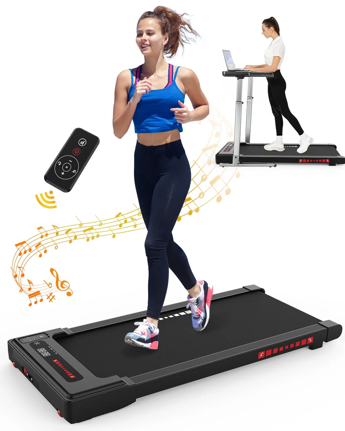 2.5HP Under Desk Electric Treadmill, MINI Waking Jogging Machine Installation-Free, Remote Control Portable Walking Machine with Bluetooth for Home, Office &#038; Gym