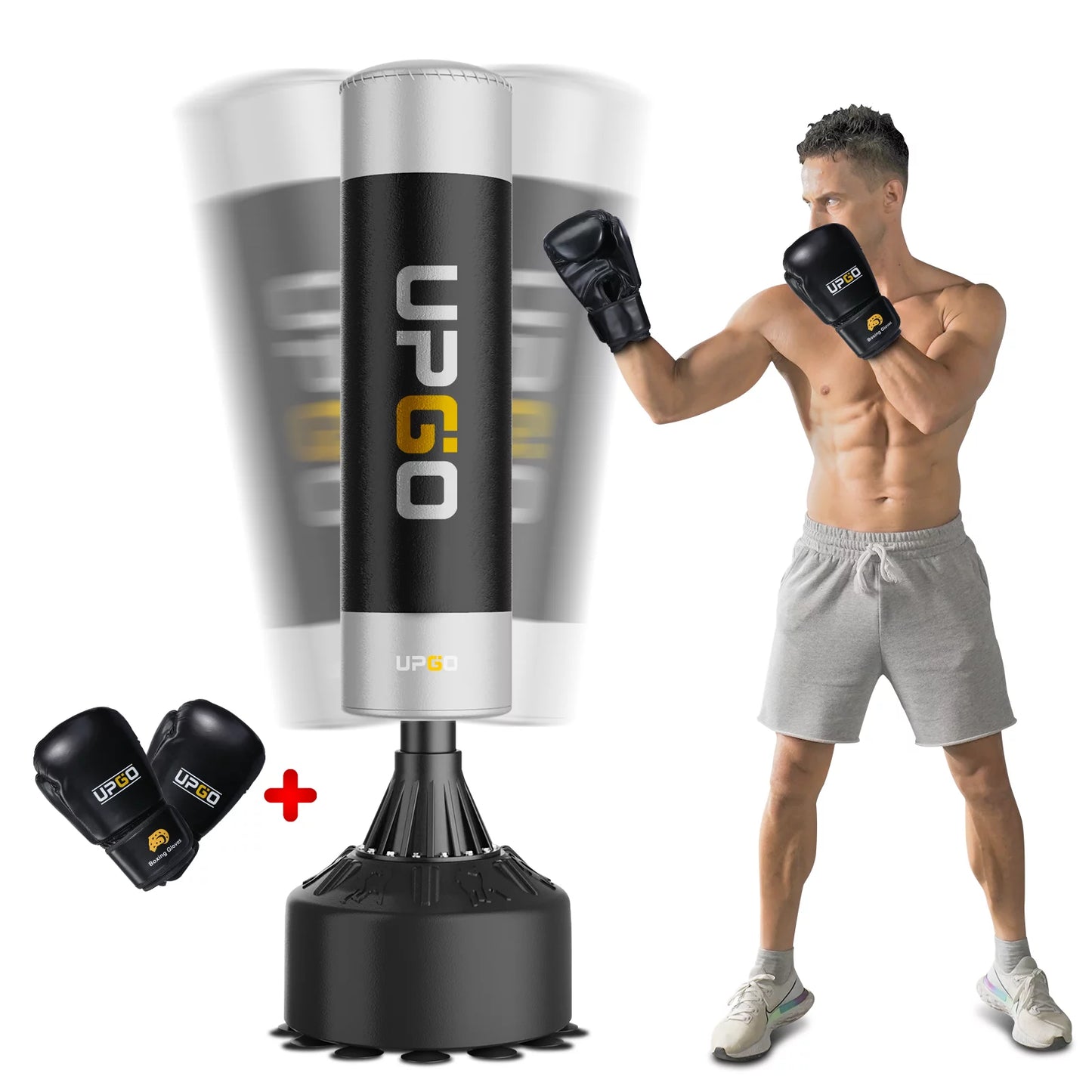 UPGO Freestanding Punching Bag 70&#8221;-205lbs with Boxing Gloves .Heavy Boxing Bag with Suction Cup Base for Adult Youth Kids &#8211; Men Stand Kickboxing Bag