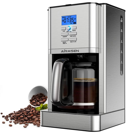 AIRMSEN Stainless Steel 12 Cup Drip Coffee Maker, Programmable Coffee Machine Self-Cleaning