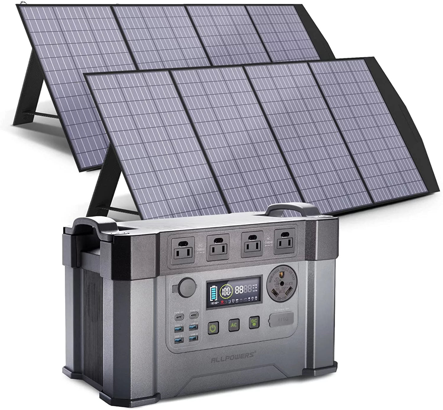 ALLPOWERS S2000 Pro Solar Generator Kit, include 2400W 1500Wh Portable Power Station with 2 Pack SP033 200W Foldable Solar Panels, ??Shipping Separately??