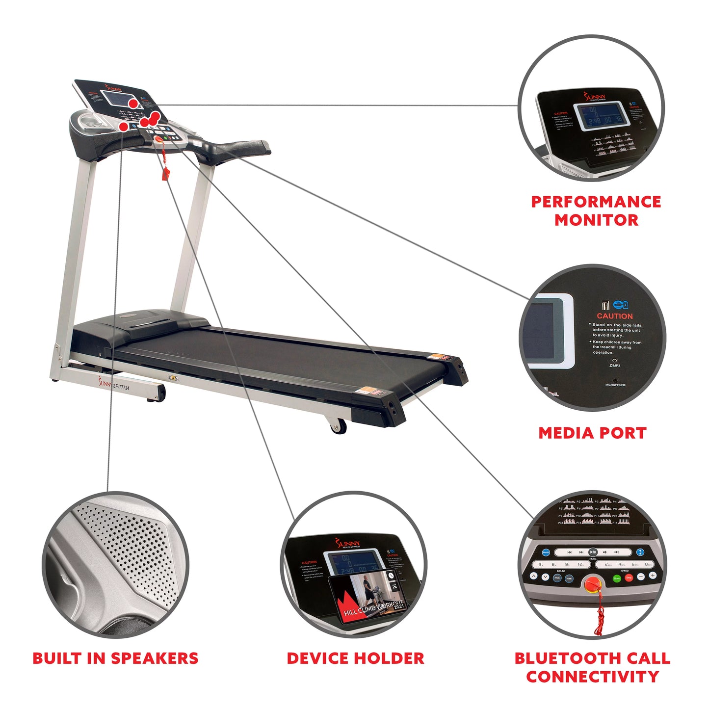 Sunny Health &#038; Fitness Energy Motorized Incline Treadmill, Portable Folding Home Exercise Machine, Walking, Running, SF-T7724