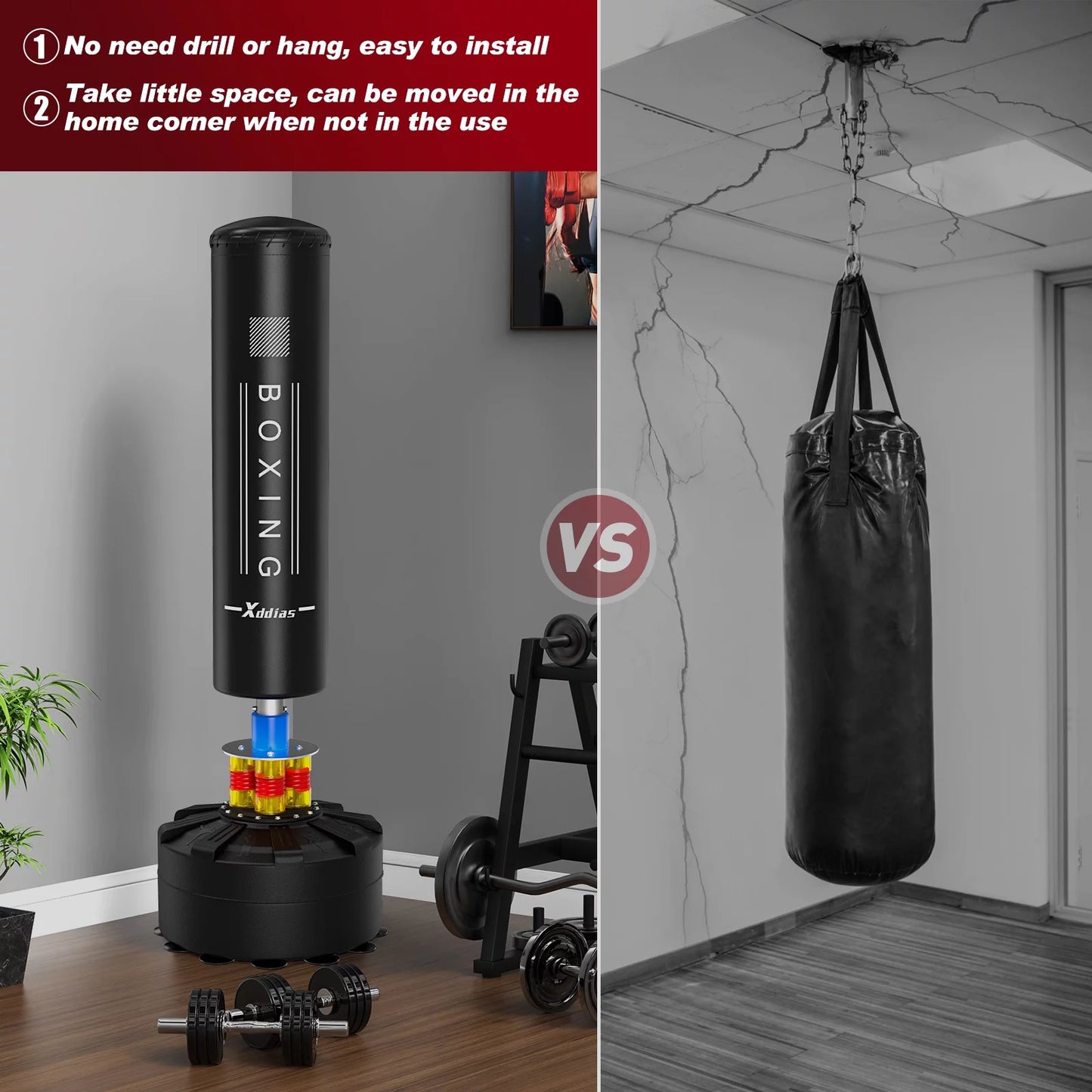 XDDIAS Punching Bag with Stand, Punching Bag for Adults, Boxing Bag with Stand 70&#8221;-205lbs Freestanding Punching Bag for Adult Youth Kids &#8211; Men Women Stand Kickboxing Bag for Home Office Gym