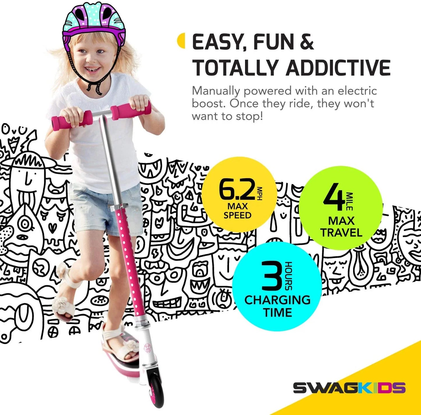 Swagtron SK1 Kick Start Electric Scooter for Kids Durable Steel Frame Scooter ASTM F2641