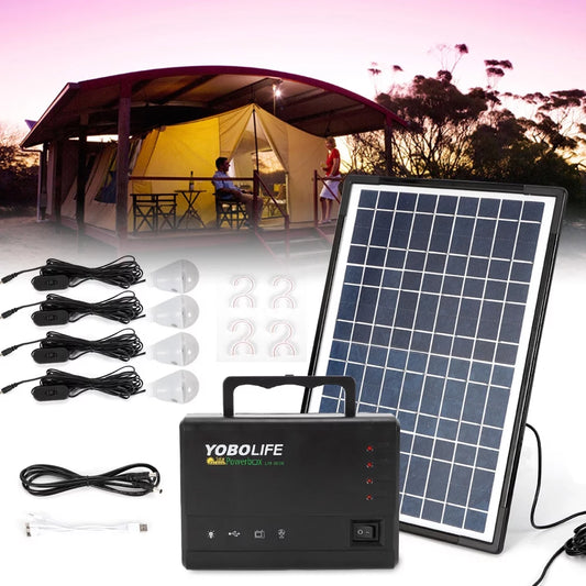 Anqidi Solar Panel Power Generator Kit Portable Camping Emergency Battery Station USB Charger w/4 LED