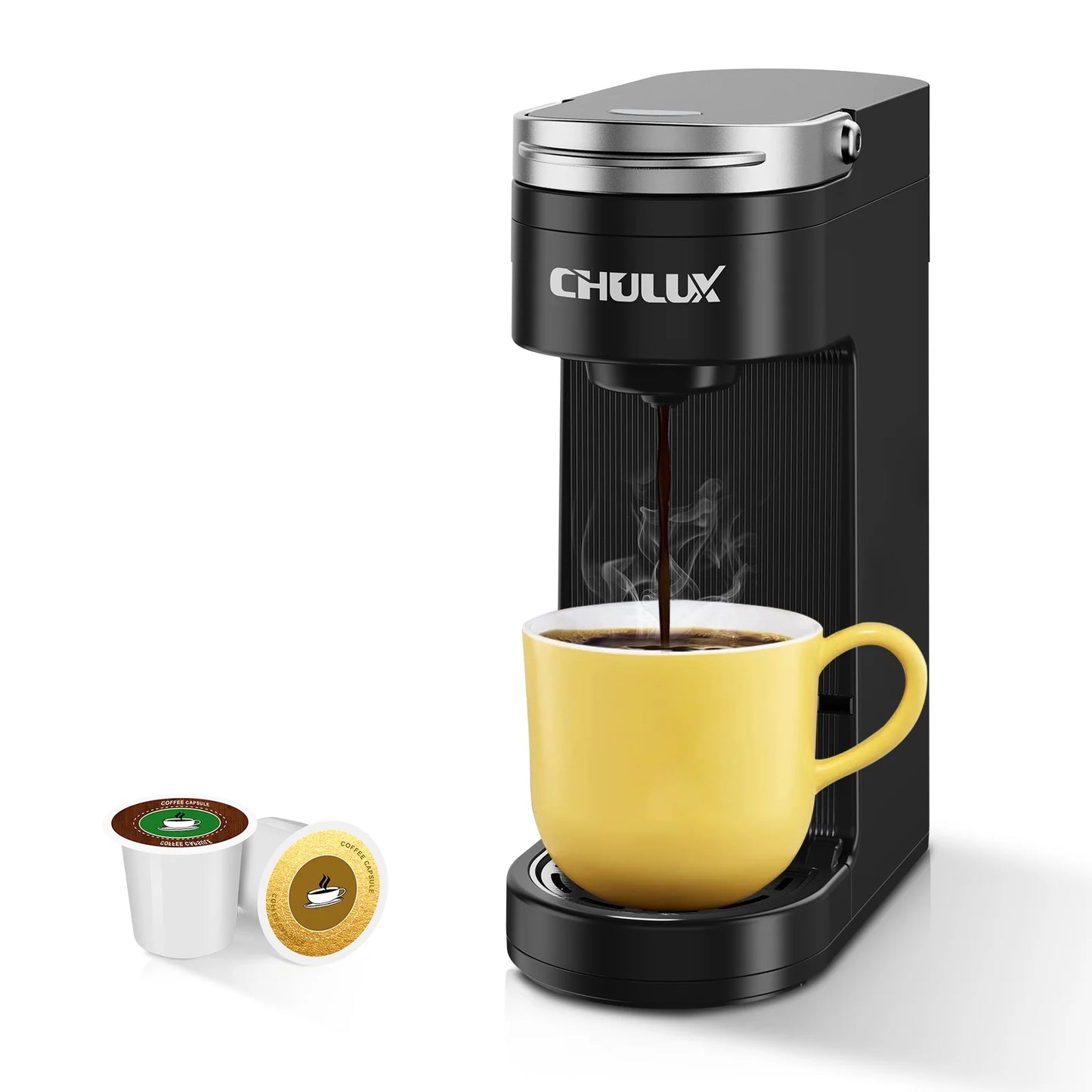 CHULUX Mini Single Serve Coffee Maker for K Pod &#038; Ground Coffee,Travel One Cup Coffee Pot Machine, New