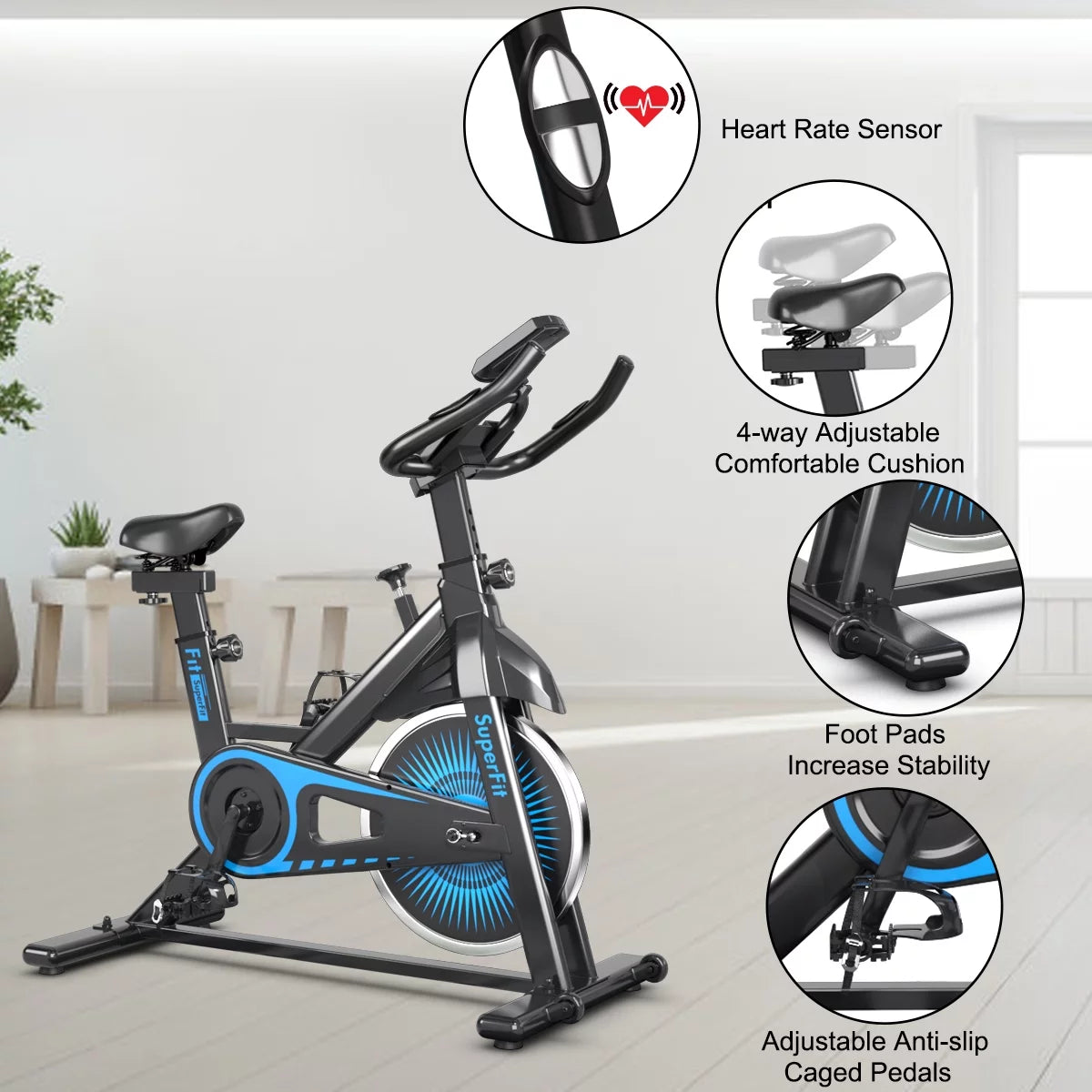 SuperFit Indoor Cycling Stationary Bike Belt Drive Adjustable Resistance