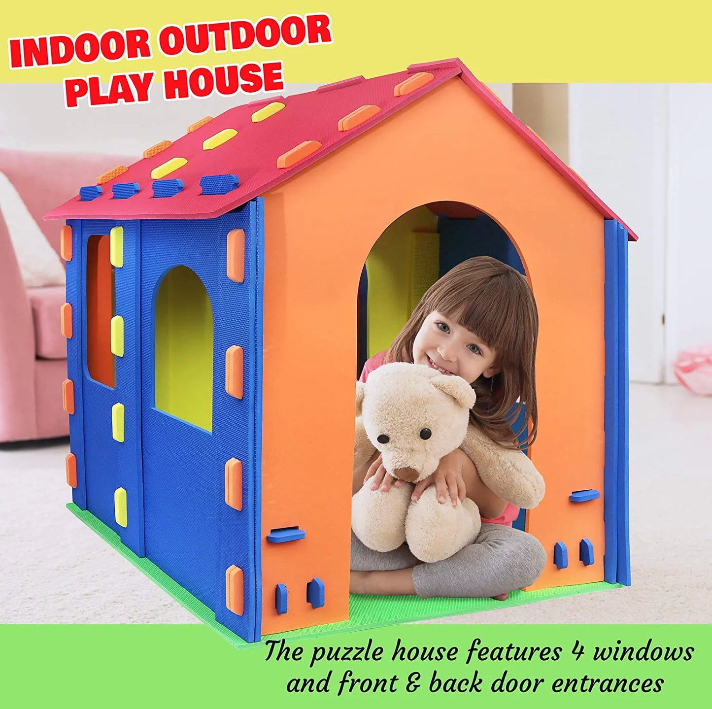 Click N&#8217; Play Giant Kids Foam Playhouse Play Tent for Boy and Girls Indoor and Outdoor, Interlocking Eva Foam Tiles.